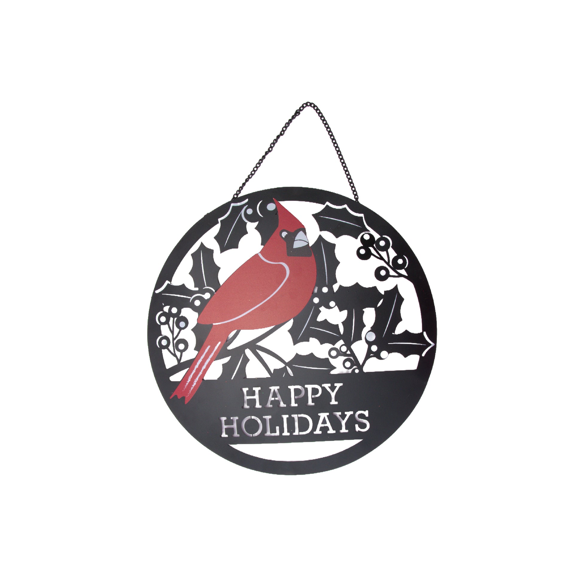 Round Metal Laser Cut Hanger Cardinal Happy Holidays, Christmas, Holiday Decor