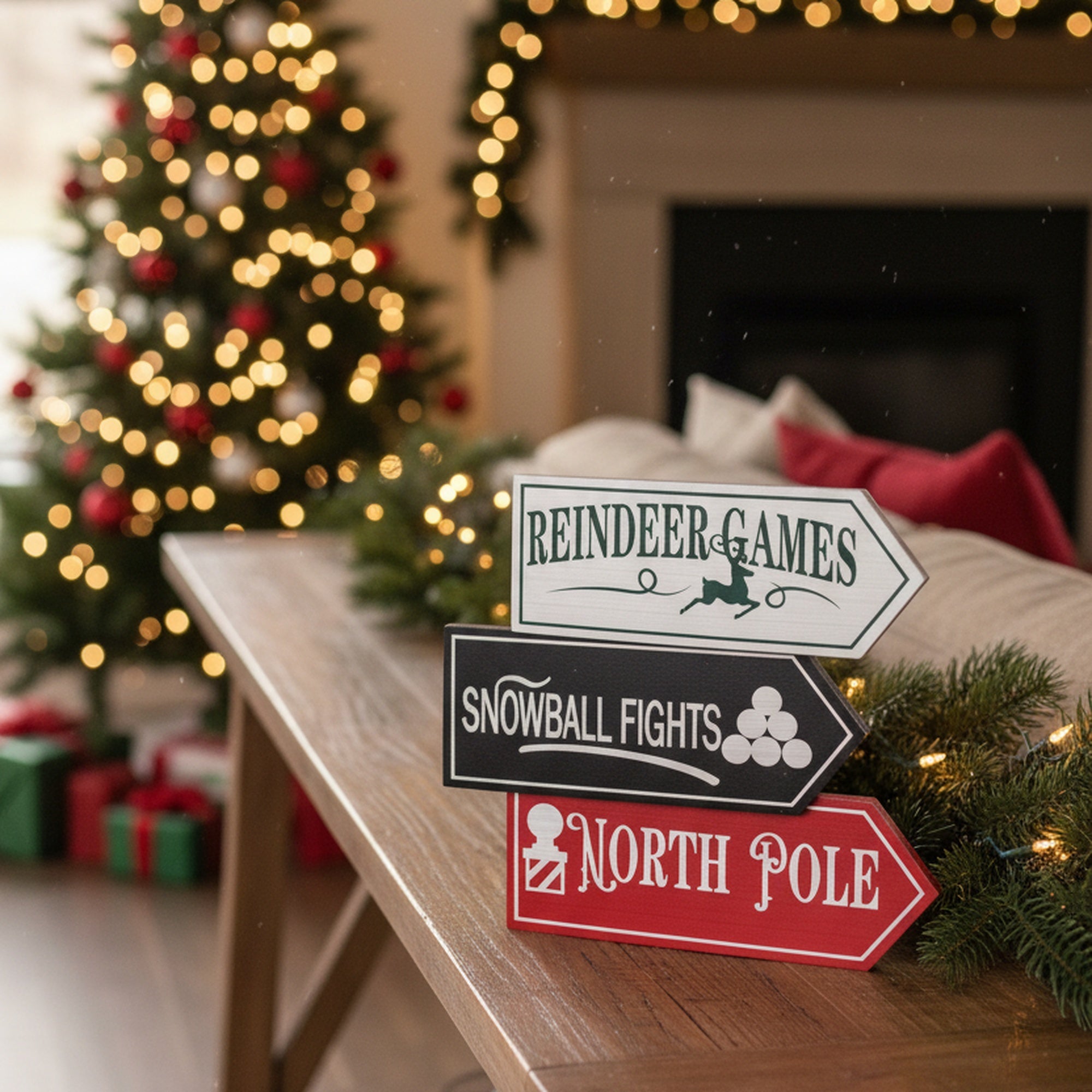 MDF Christmas Arrow Table Blocks Assorted, Christmas, Holiday Decor- Set of 3