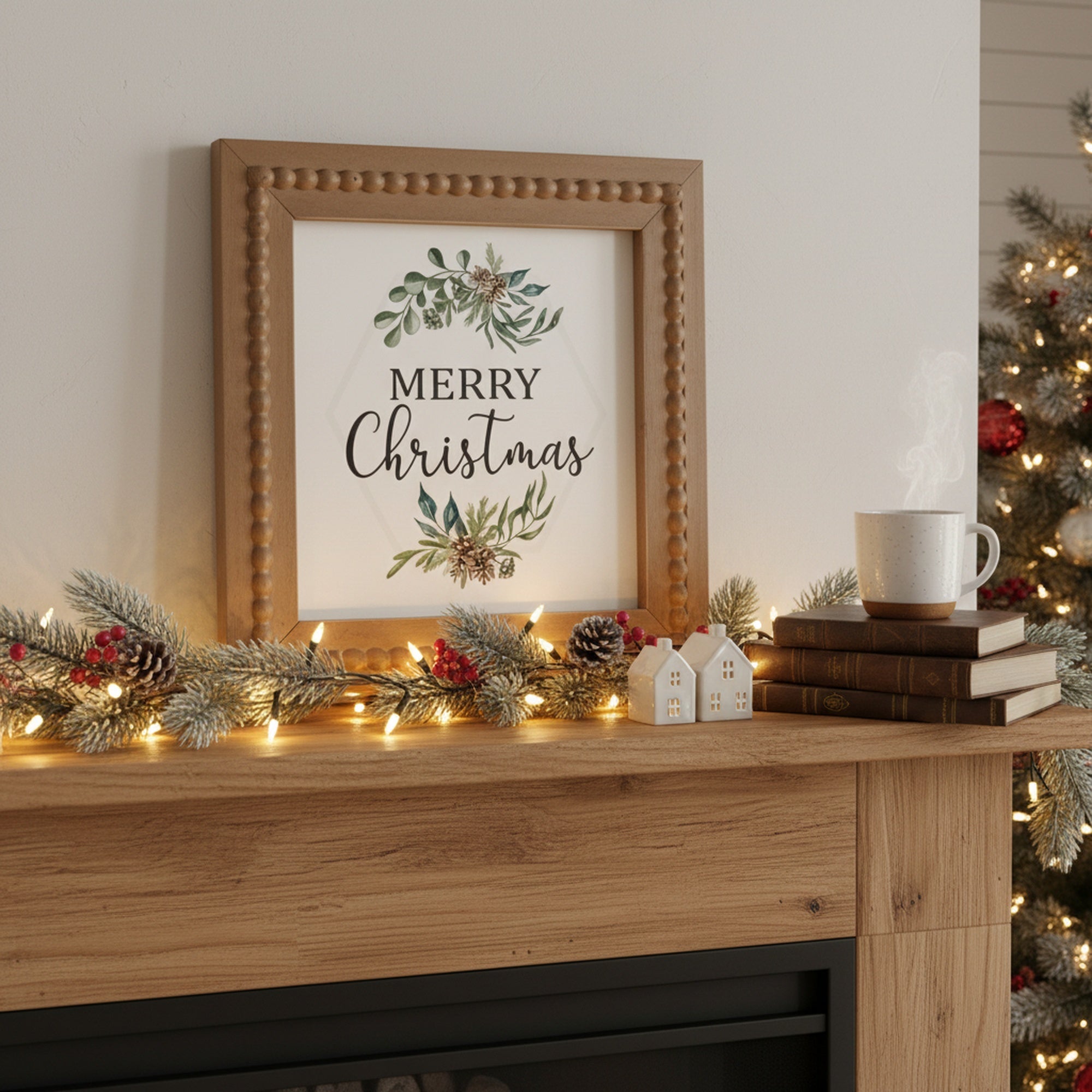 MDF Beaded Frame Wall Sign Merry Christmas, Christmas, Wall Decor, Holiday Decor- Set of 2