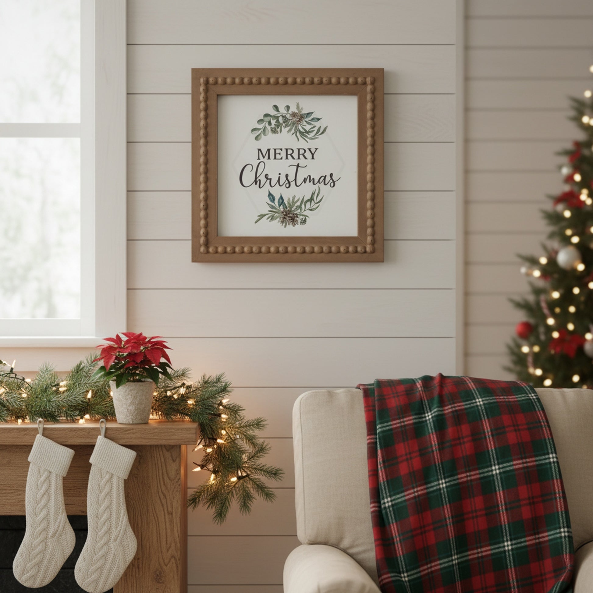 MDF Beaded Frame Wall Sign Merry Christmas, Christmas, Wall Decor, Holiday Decor- Set of 2
