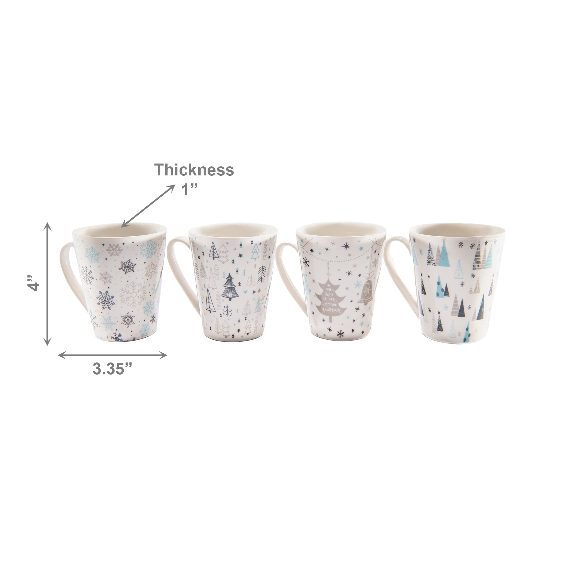Ceramic Mugs Assorted Frosty Winter, Christmas, Holiday Decor- Set of 4