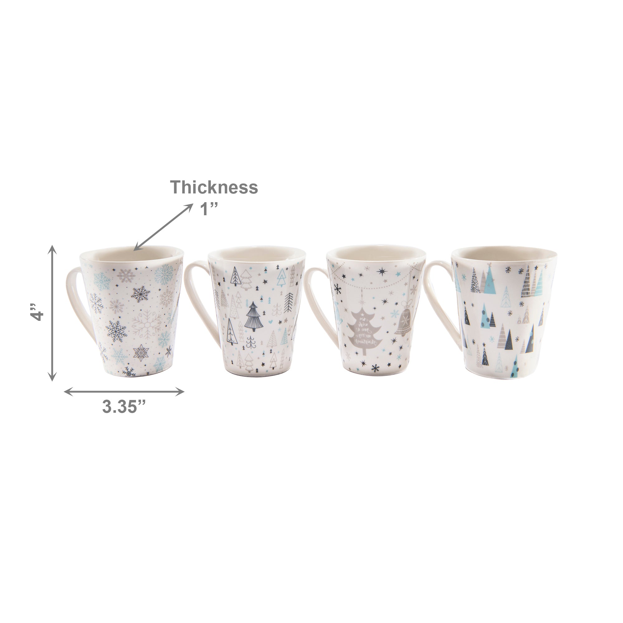 Ceramic Mugs Assorted Frosty Winter, Christmas, Holiday Decor- Set of 4