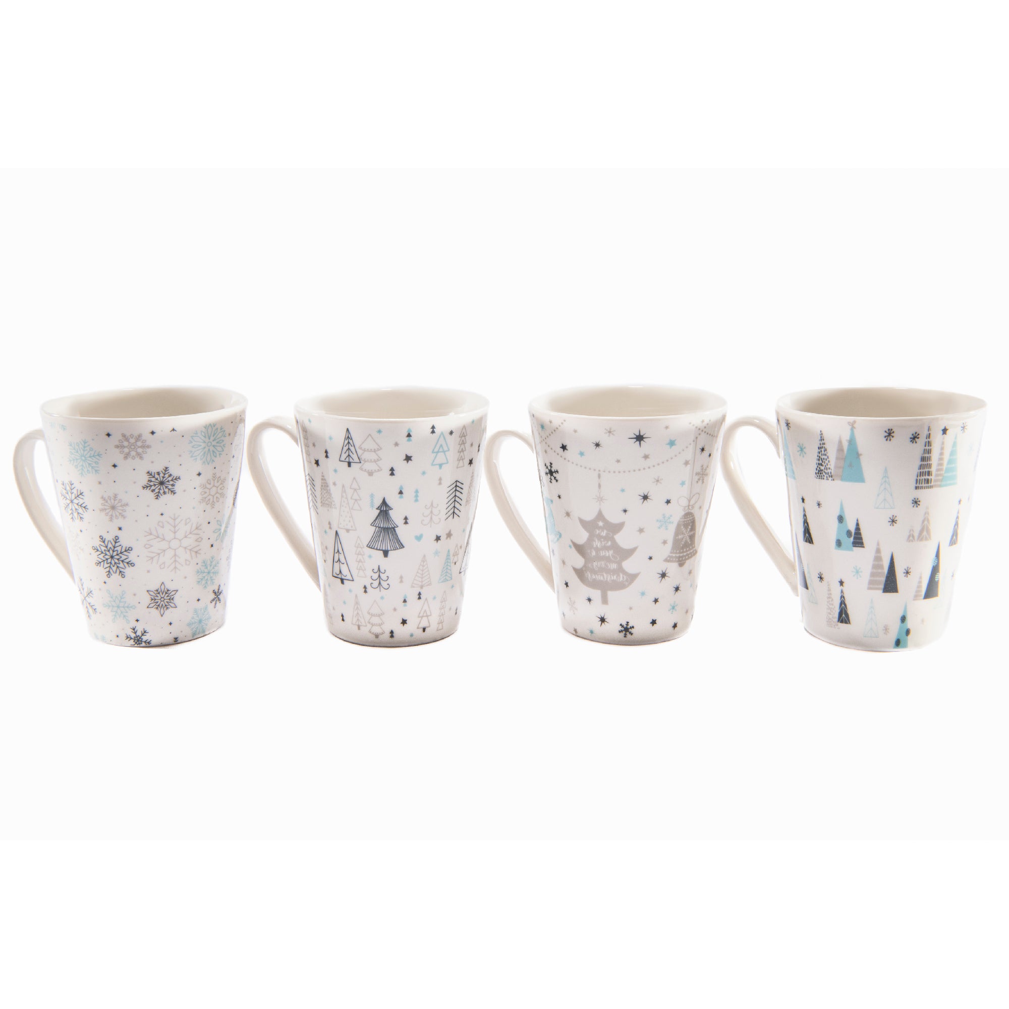 Ceramic Mugs Assorted Frosty Winter, Christmas, Holiday Decor- Set of 4
