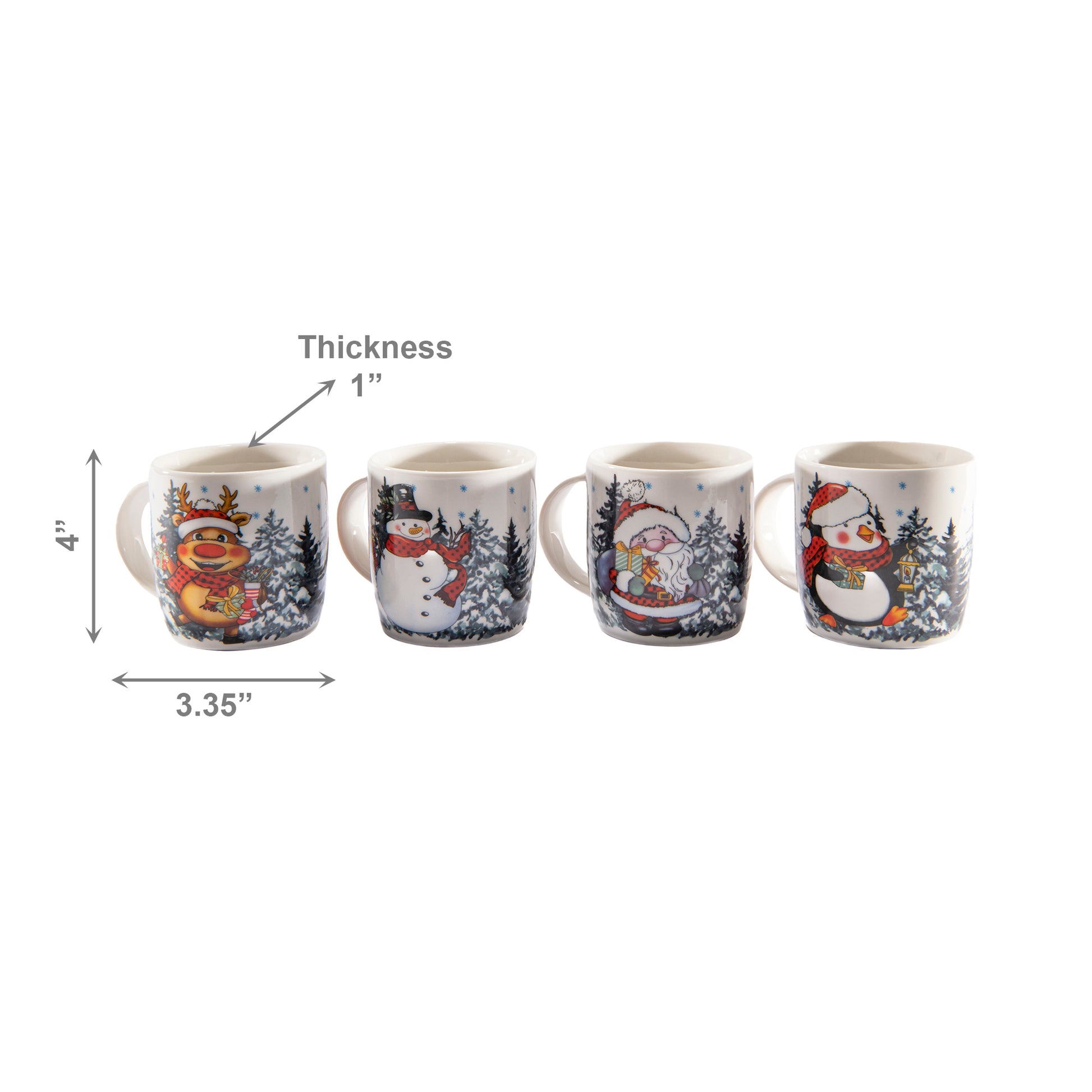 Ceramic Mugs Assorted Christmas Time, Christmas, Holiday Decor- Set of 4