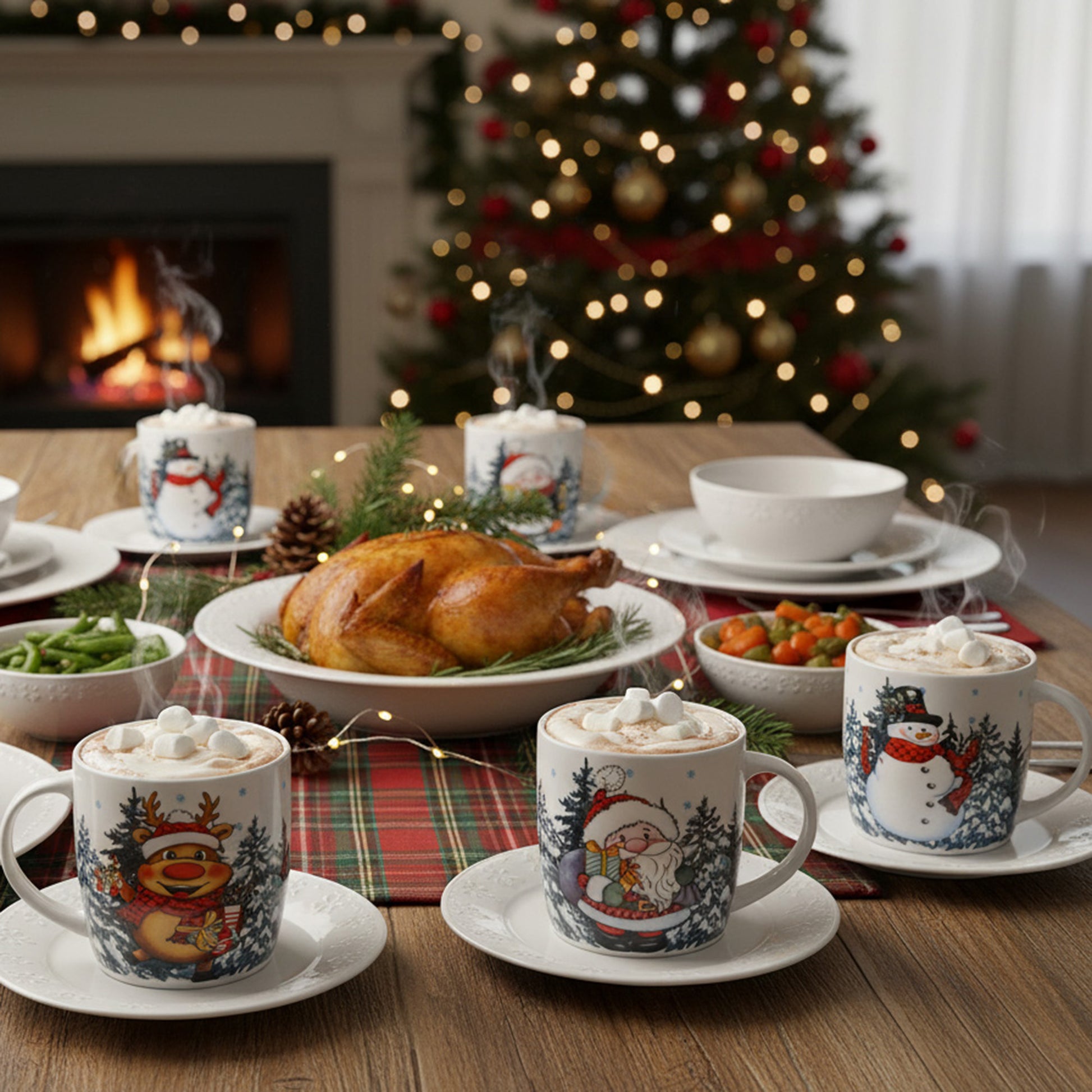 Ceramic Mugs Assorted Christmas Time, Christmas, Holiday Decor- Set of 4