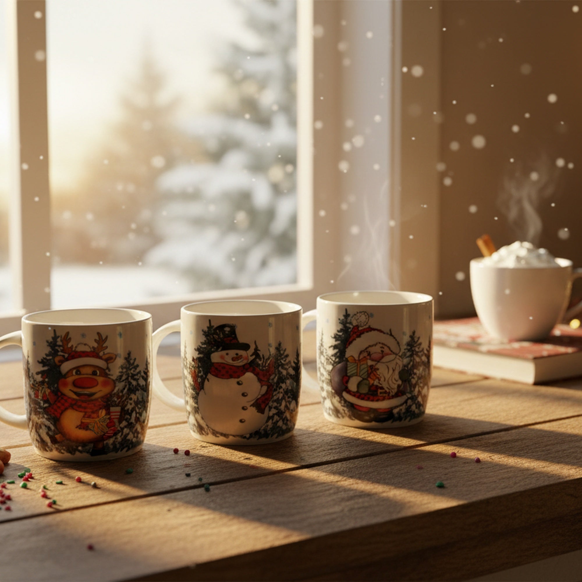 Ceramic Mugs Assorted Christmas Time, Christmas, Holiday Decor- Set of 4