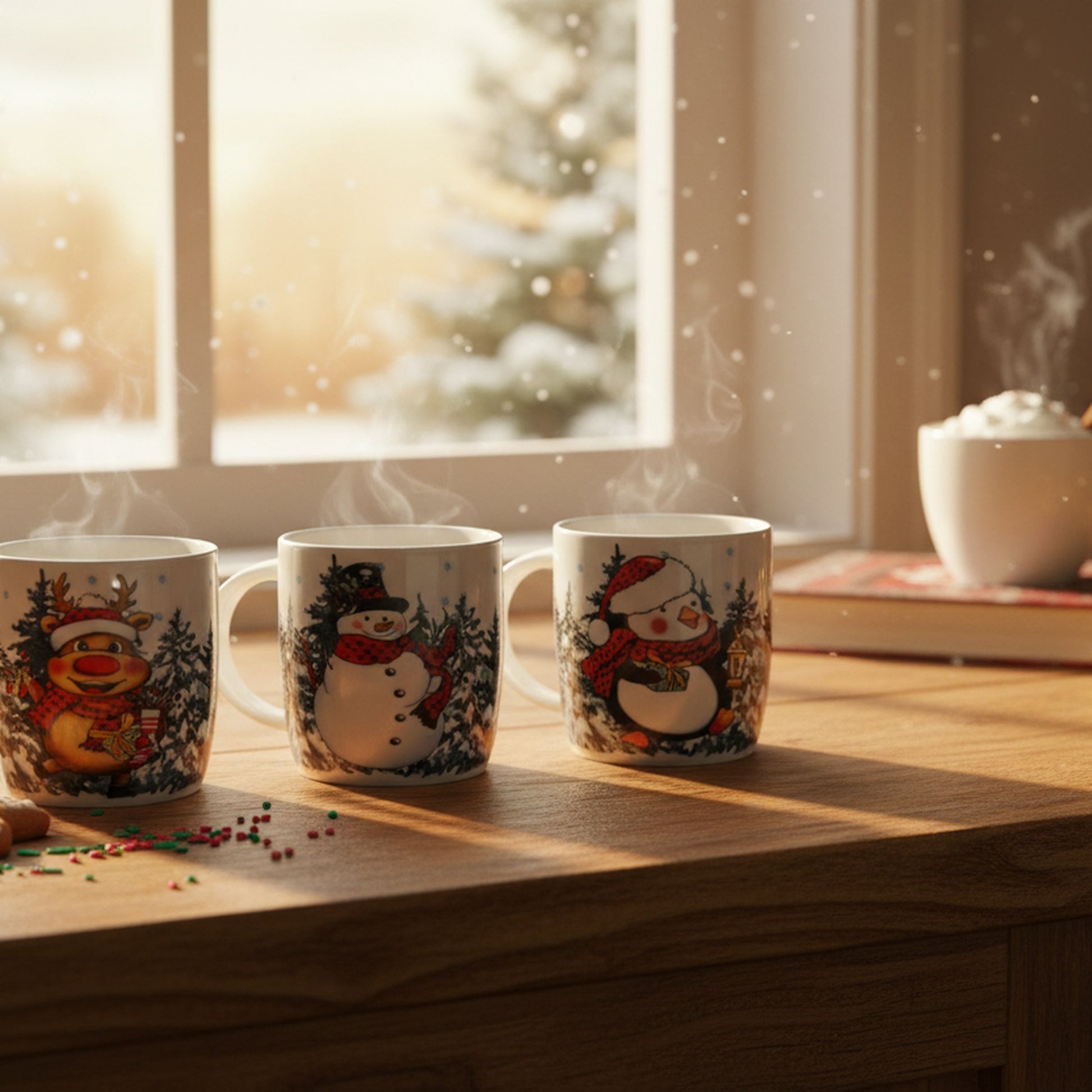 Ceramic Mugs Assorted Christmas Time, Christmas, Holiday Decor- Set of 4
