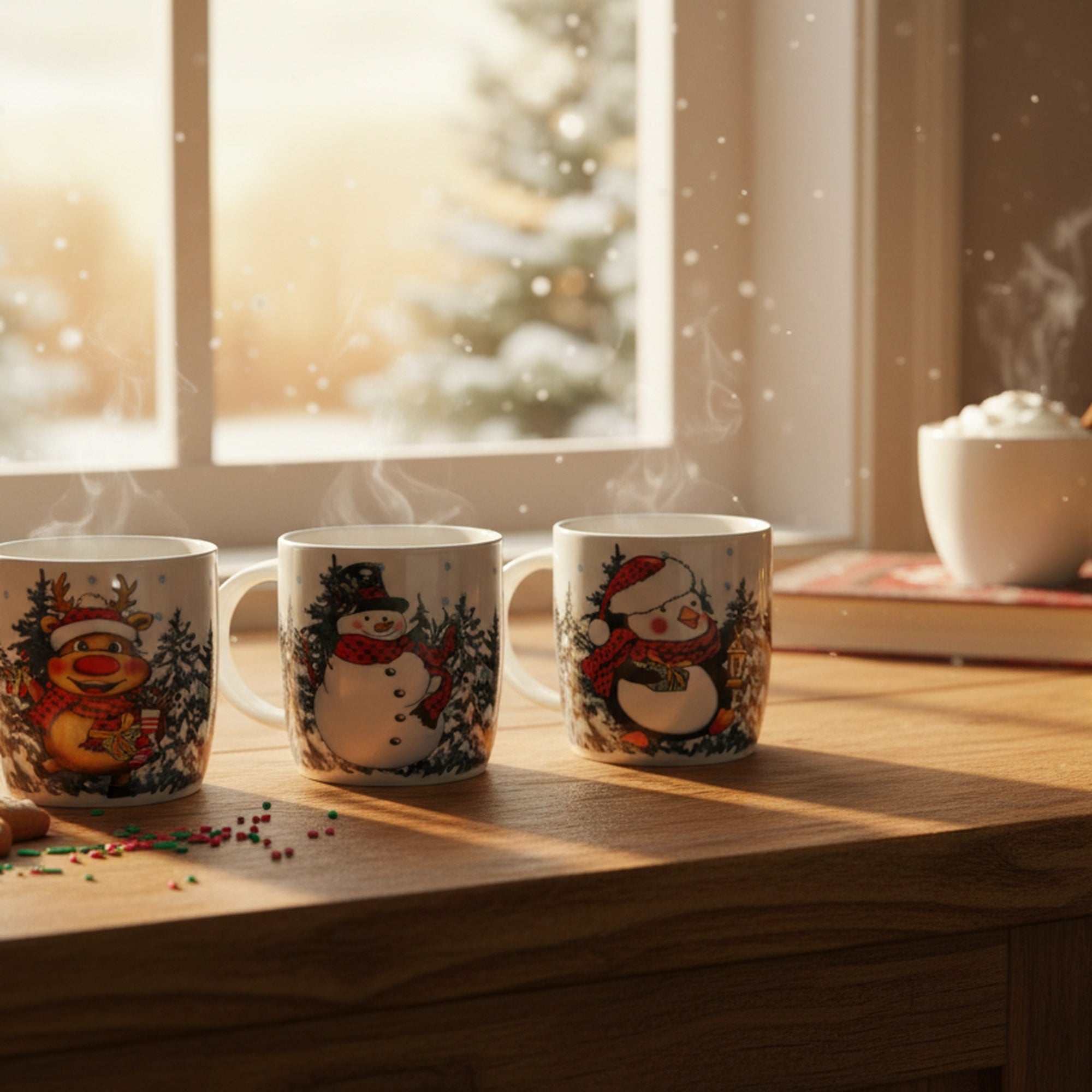 Ceramic Mugs Assorted Christmas Time, Christmas, Holiday Decor- Set of 4