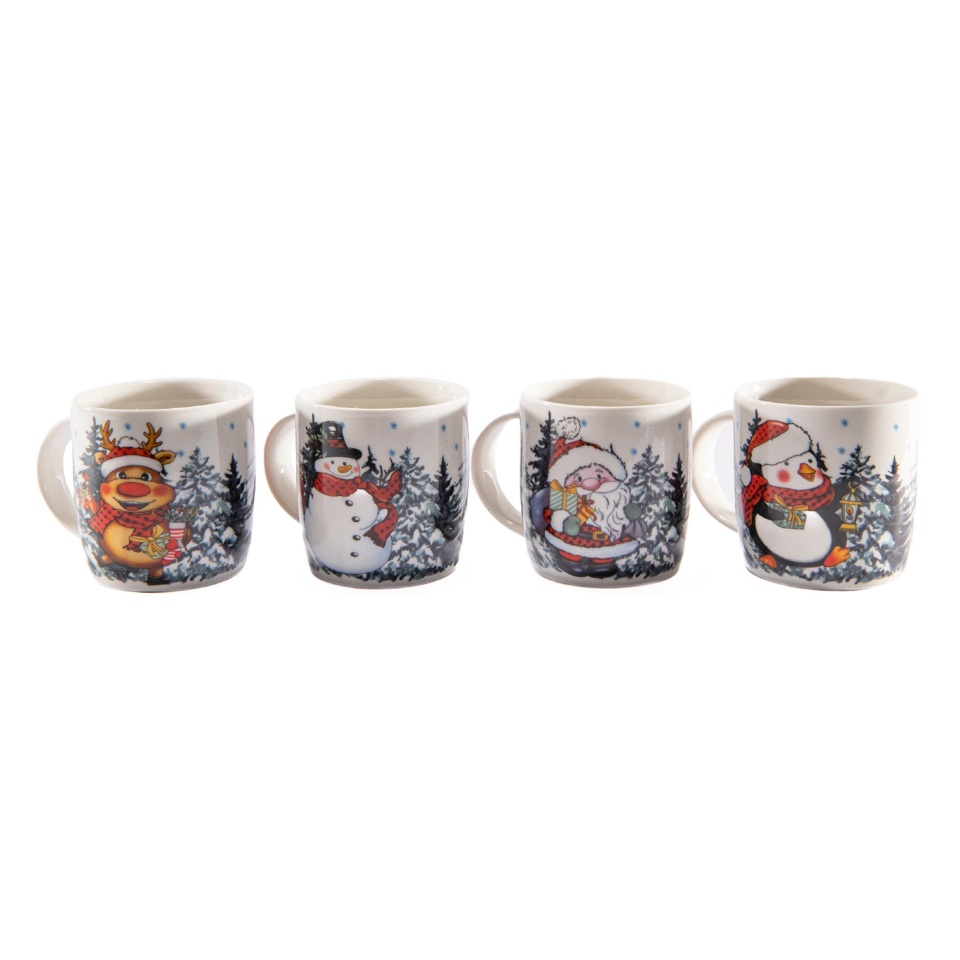 Ceramic Mugs Assorted Christmas Time, Christmas, Holiday Decor- Set of 4