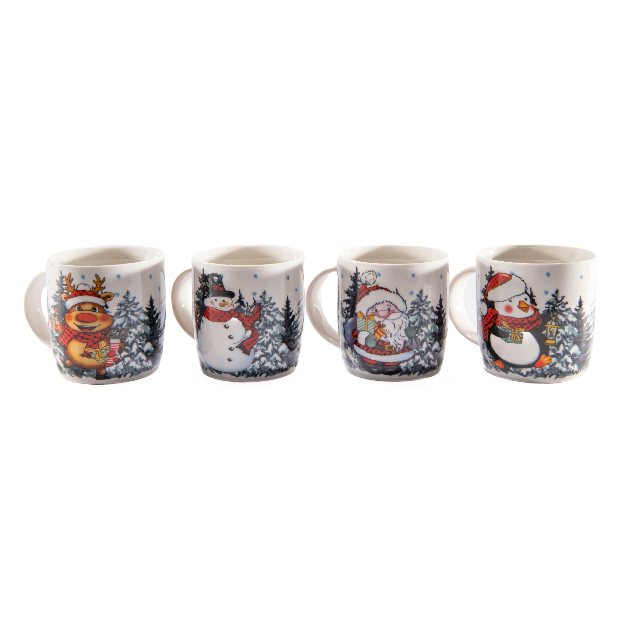 Ceramic Mugs Assorted Christmas Time, Christmas, Holiday Decor- Set of 4