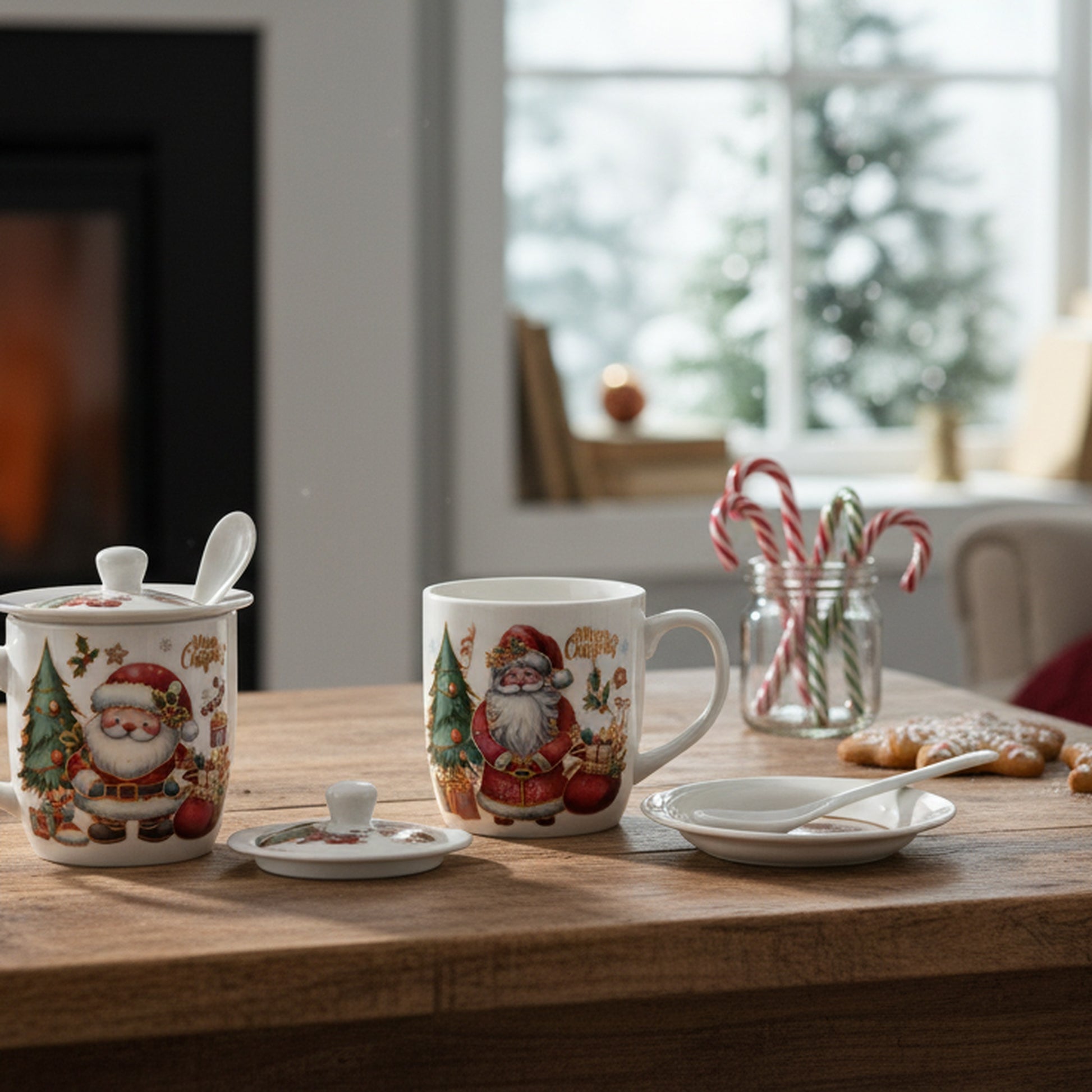Ceramic Mug with Lid and Spoon Gift Set Merry Christmas Assorted, Christmas, Coffee Mug, Holiday Decor