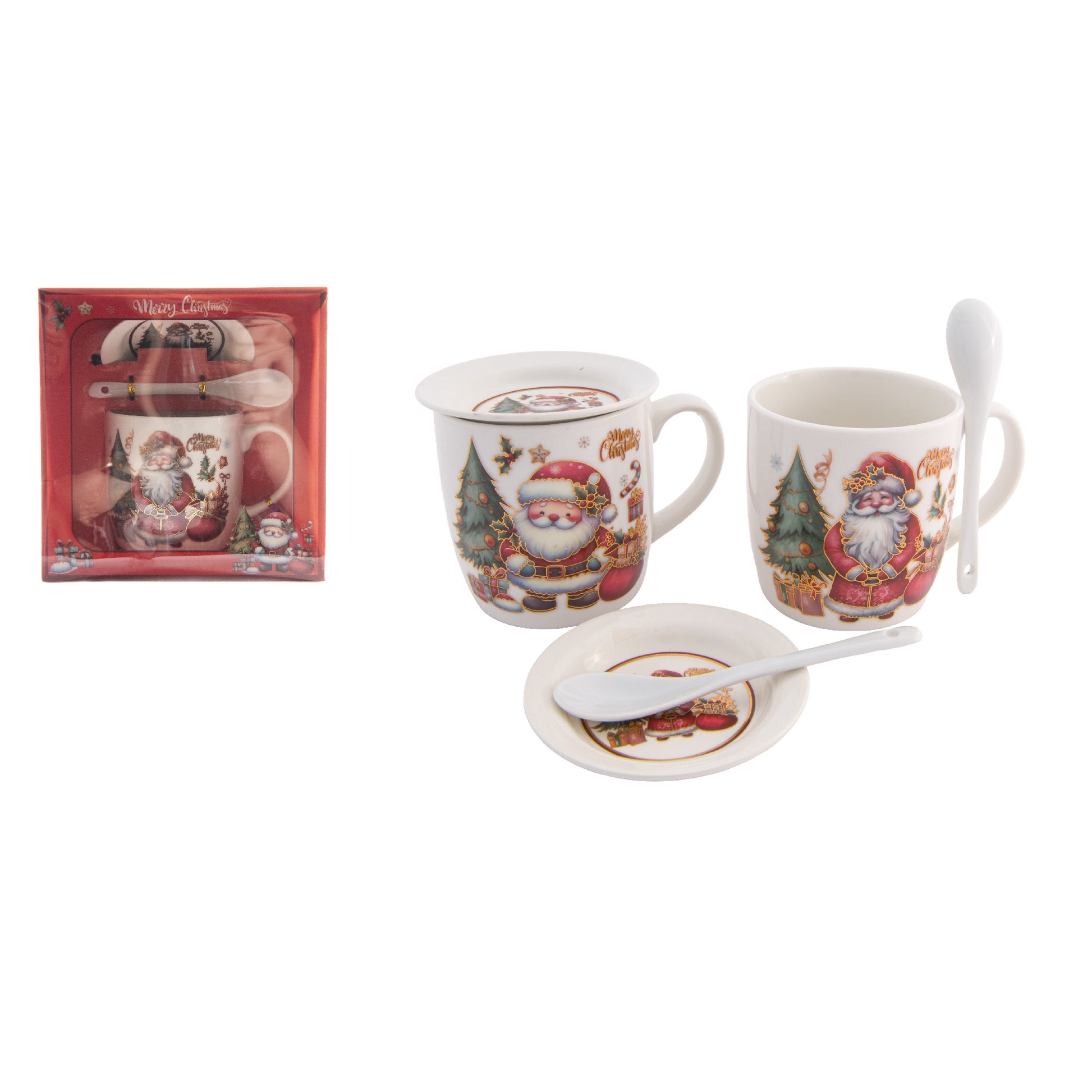 Ceramic Mug with Lid and Spoon Gift Set Merry Christmas Assorted, Christmas, Coffee Mug, Holiday Decor