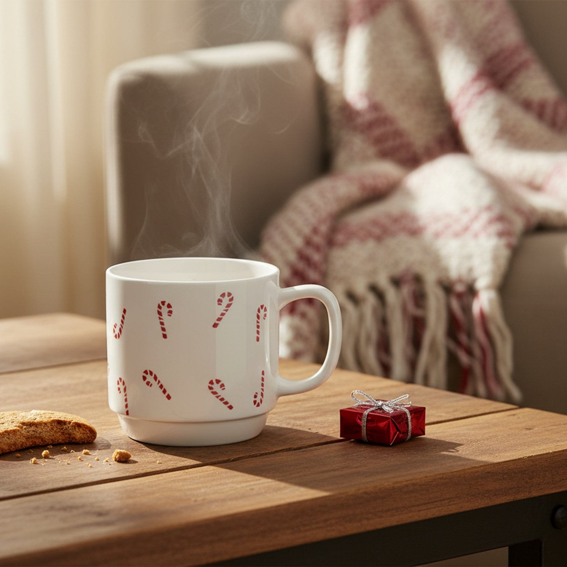 Ceramic Mug Candy Cane, Coffee Mug, Holiday Decor- Set of 2
