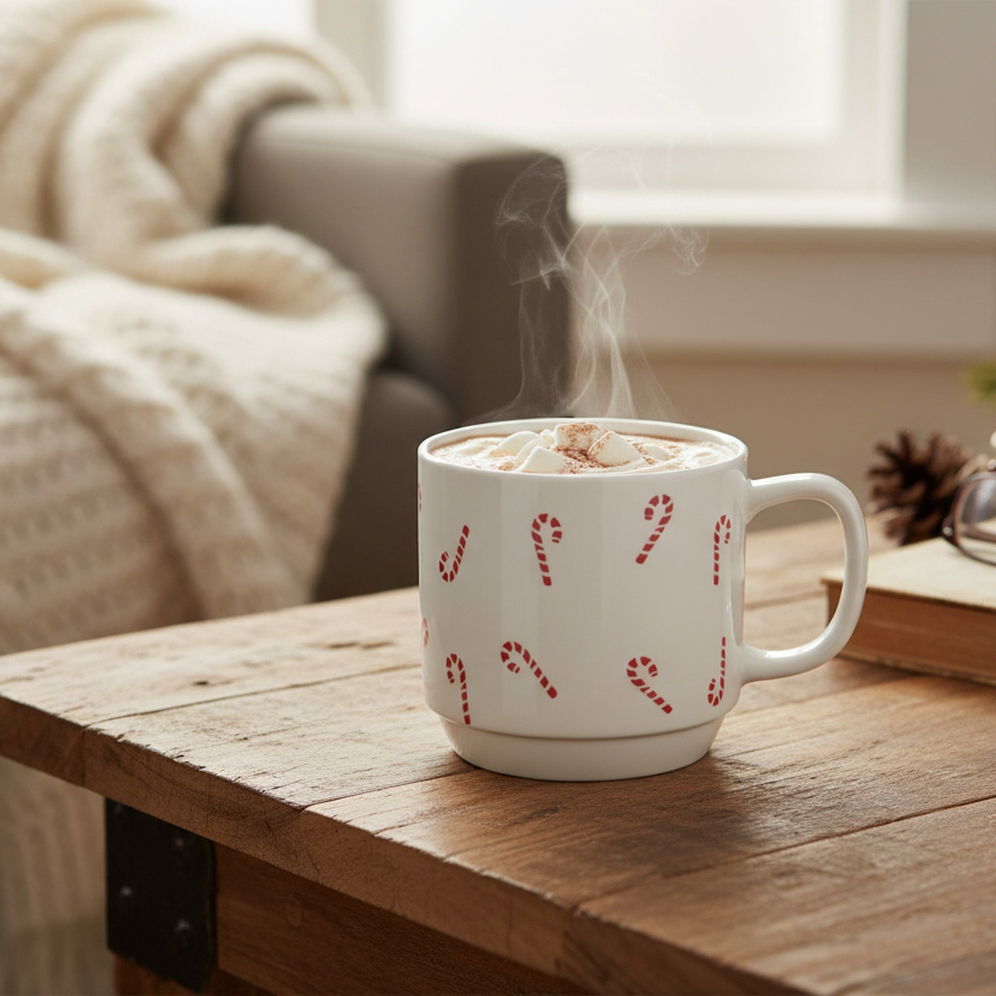 Ceramic Mug Candy Cane, Coffee Mug, Holiday Decor- Set of 2