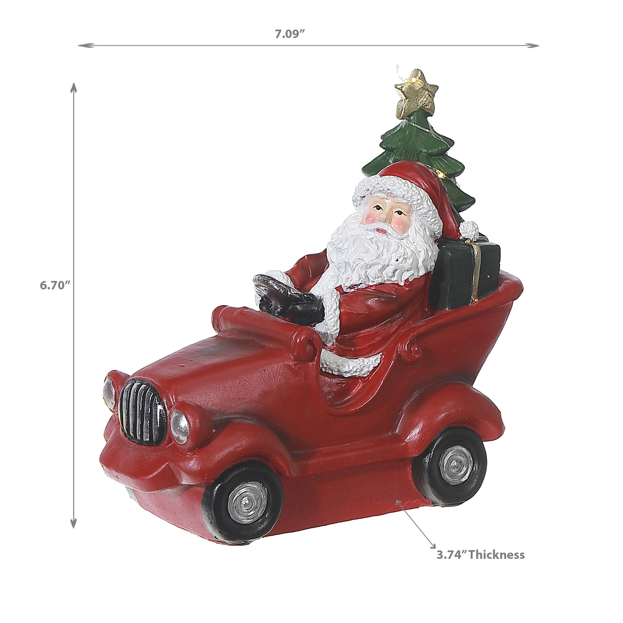 Lighted Santa On Car Figurine, Christmas Santa Decoration, Holiday Tabletop Decor Large