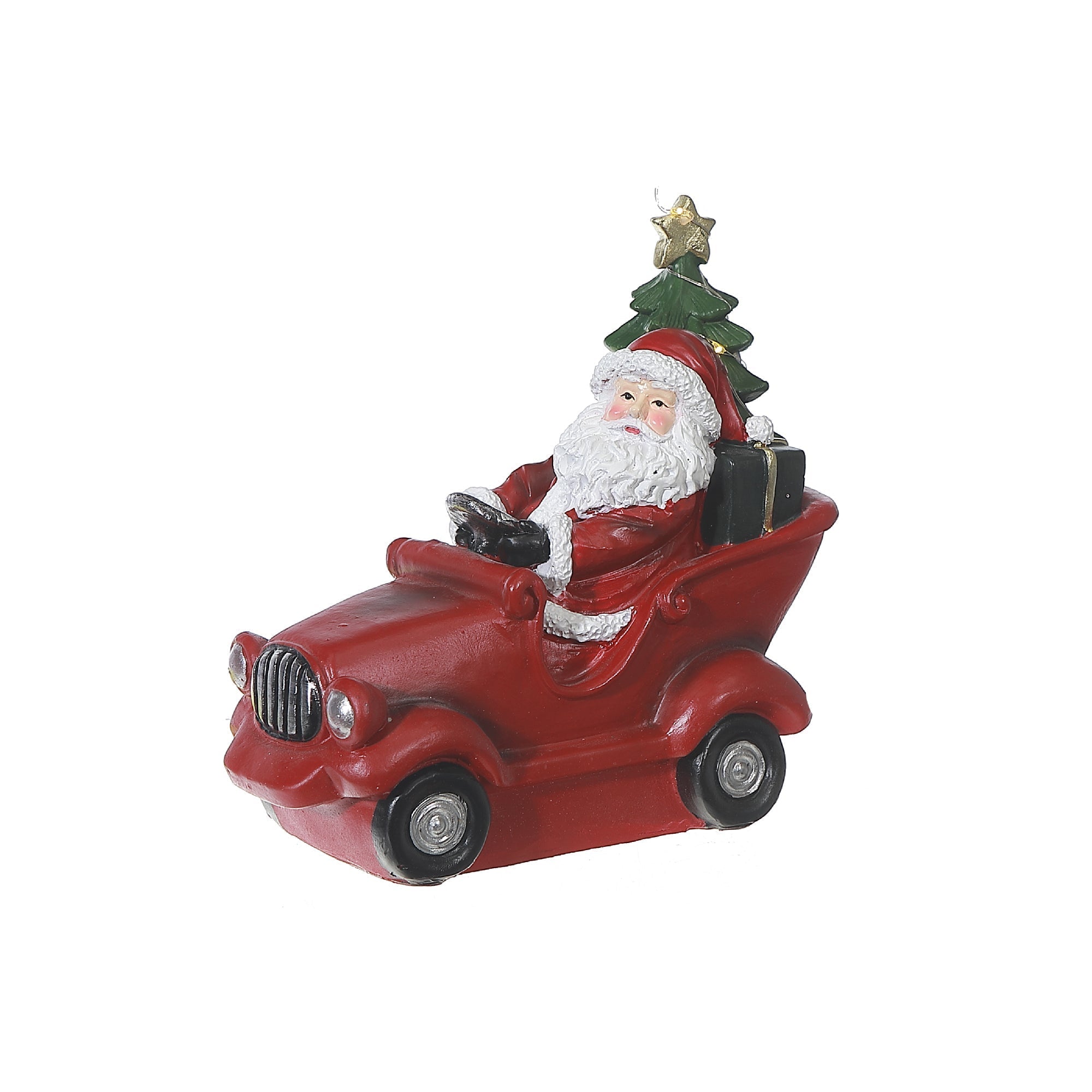 Lighted Santa On Car Figurine, Christmas Santa Decoration, Holiday Tabletop Decor Large