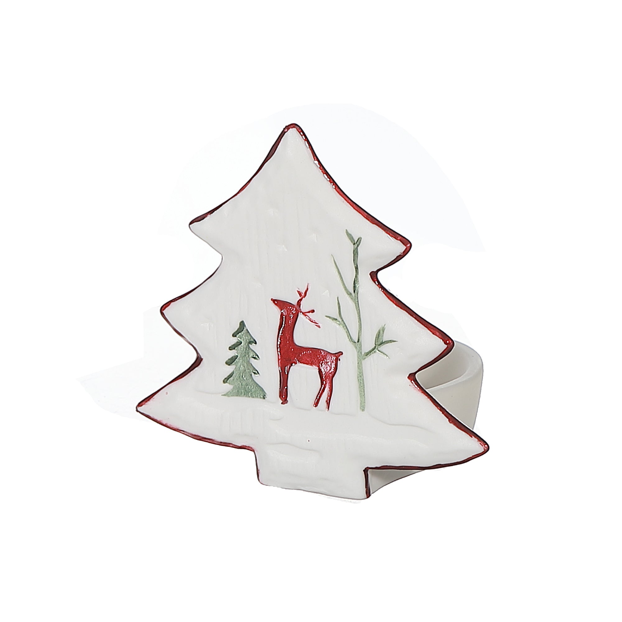Ceramic Christmas Tree Tealight Candle Holder, Holiday Candle Decor - Set Of 3
