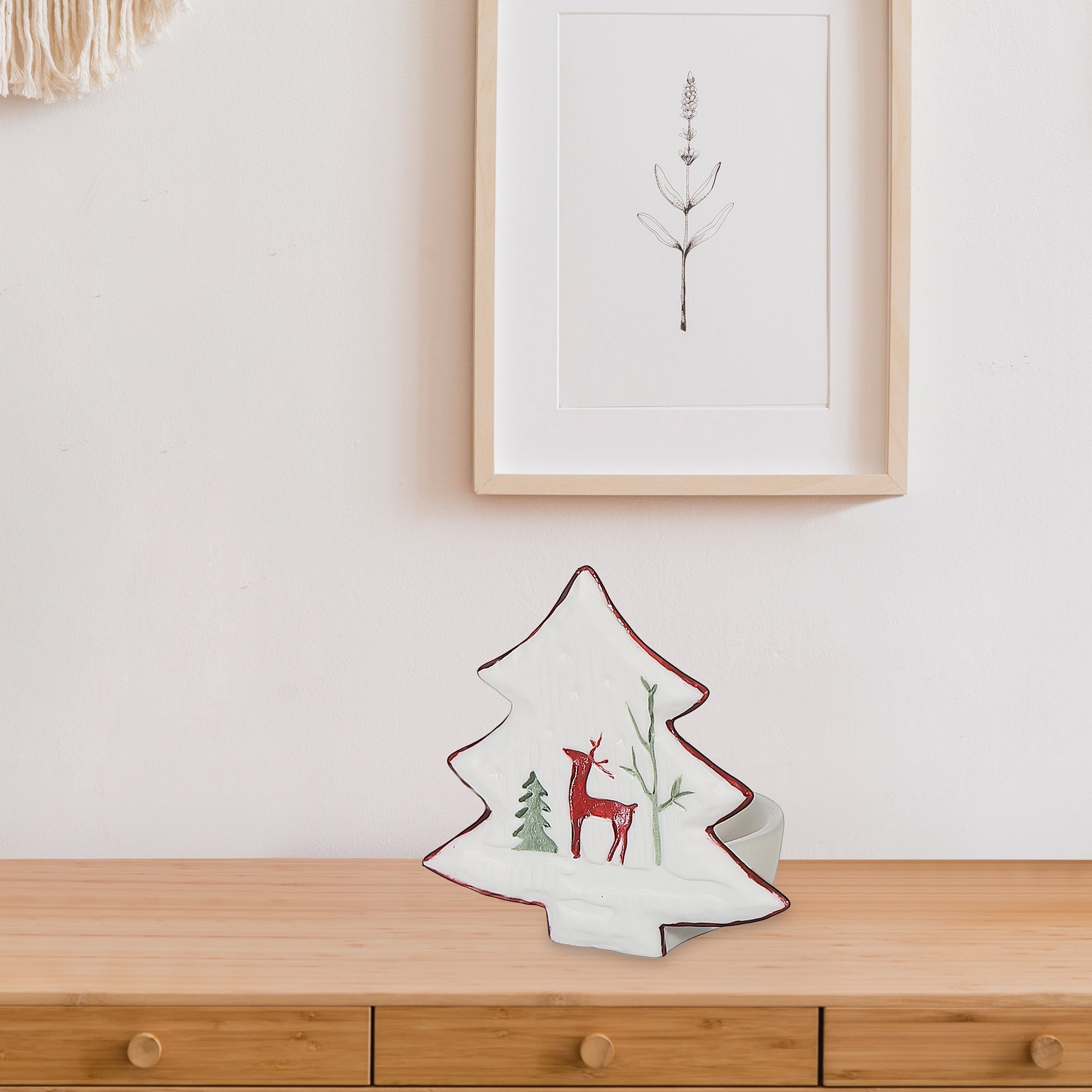 Ceramic Christmas Tree Tealight Candle Holder, Holiday Candle Decor - Set Of 3