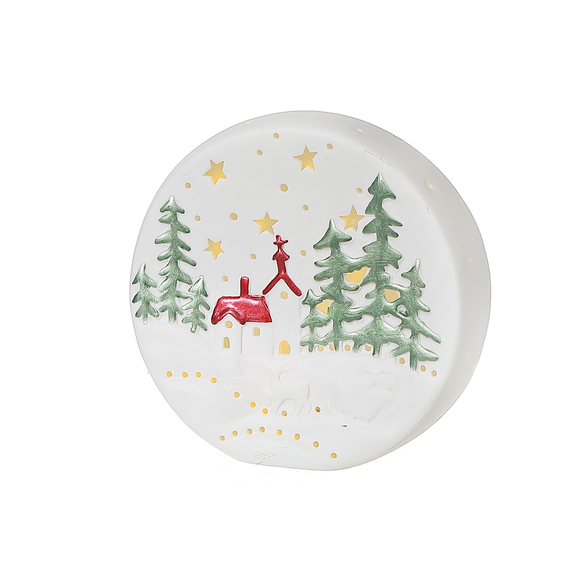 Large LED Round Ceramic Scenic Christmas Decor – Holiday Accent