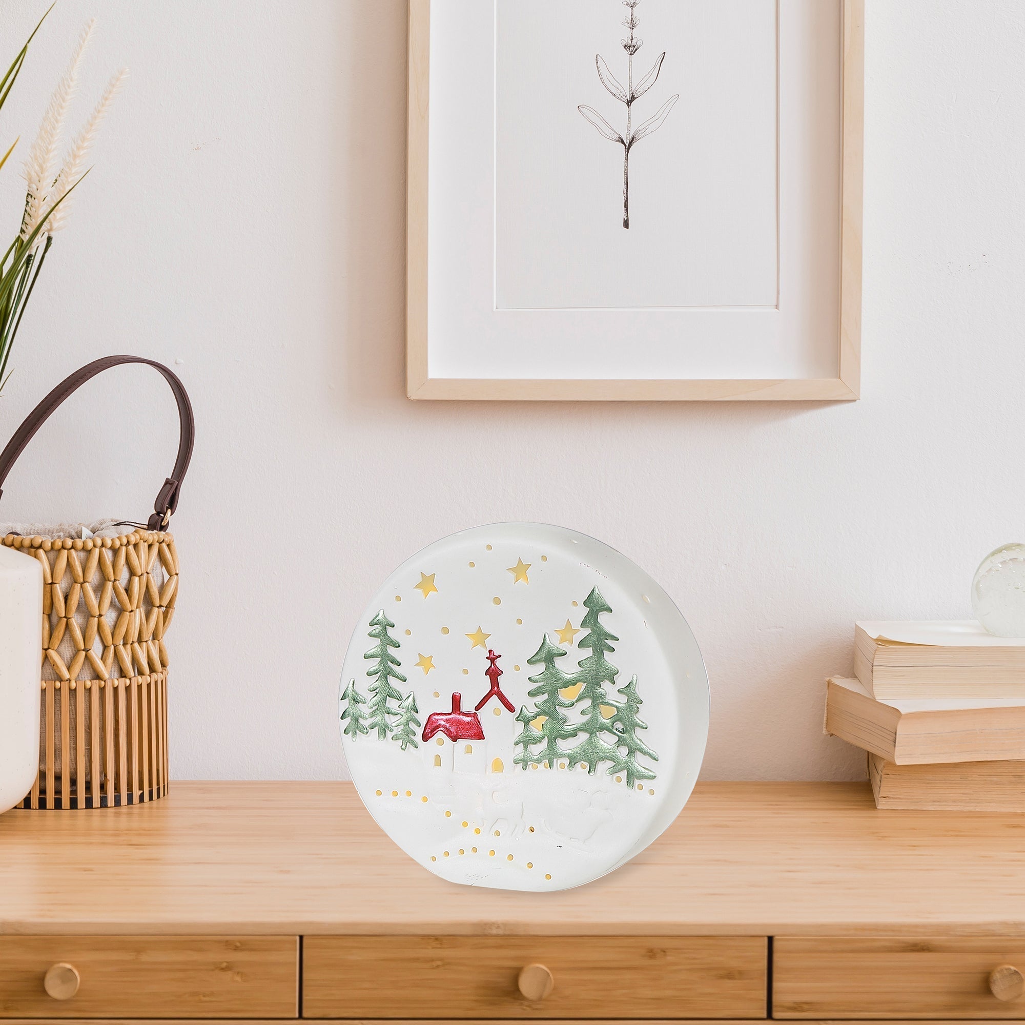 Small LED Round Ceramic Scenic Christmas Decor – Holiday Accent