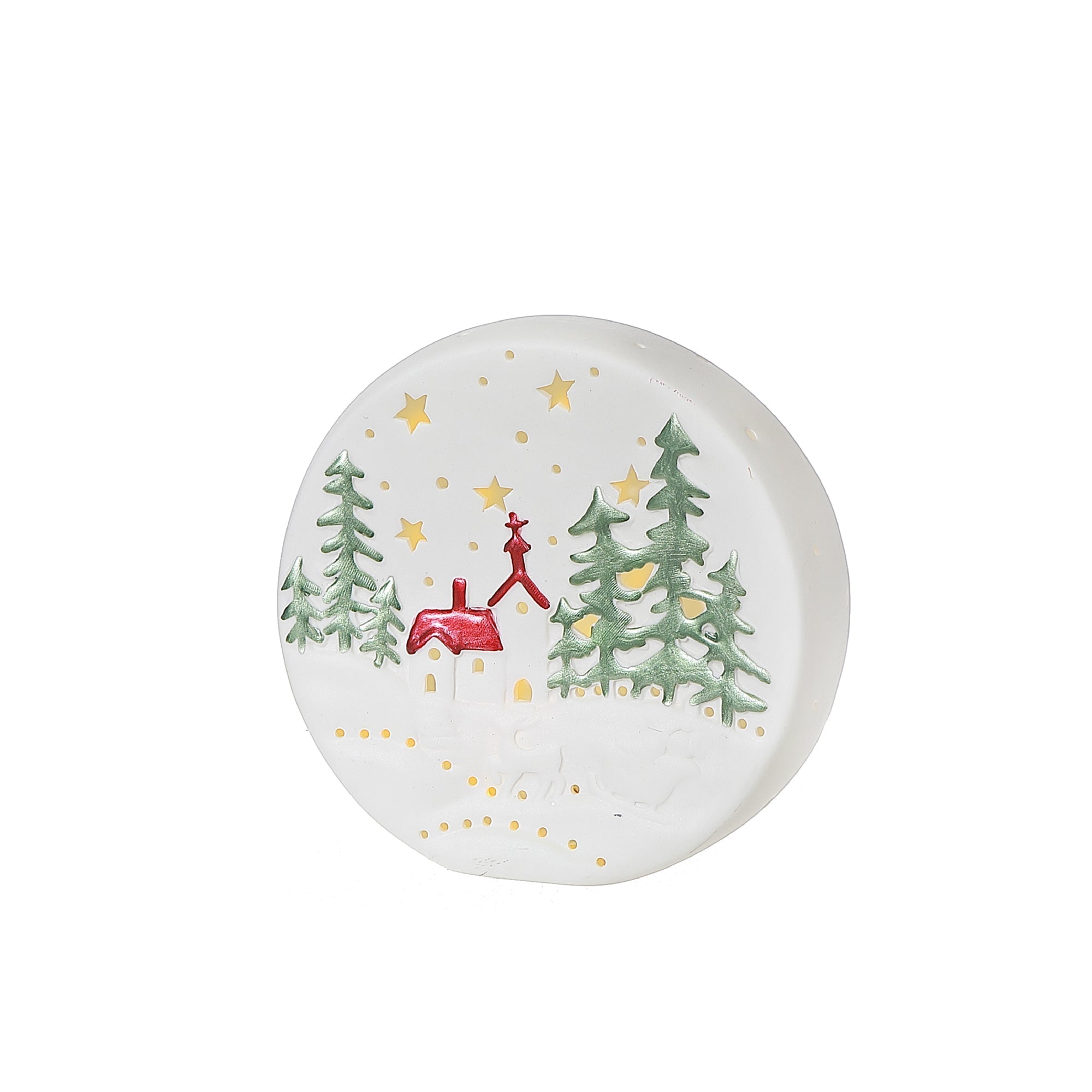 Small LED Round Ceramic Scenic Christmas Decor – Holiday Accent