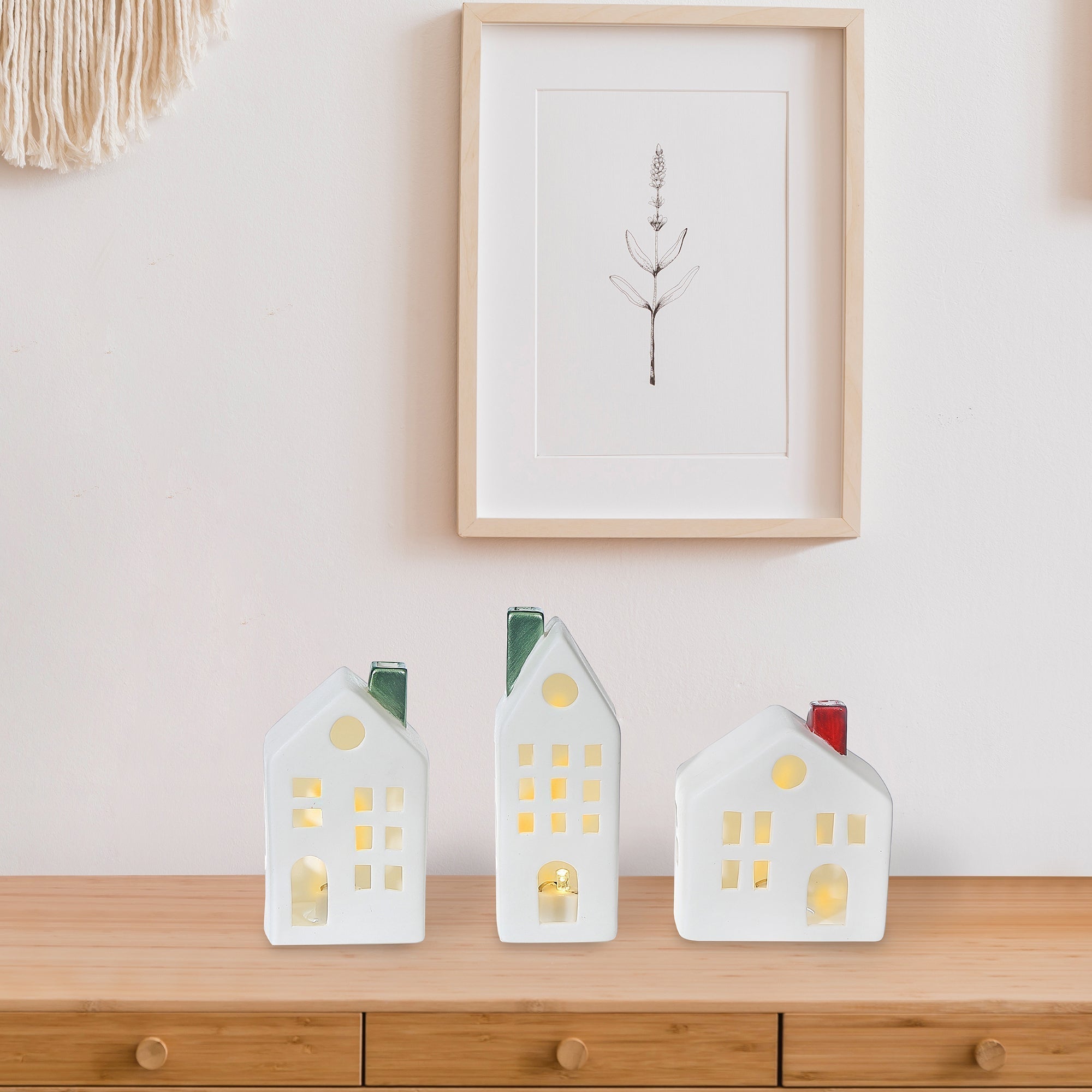LED Ceramic House Set of 3 – Christmas Holiday Table Decor