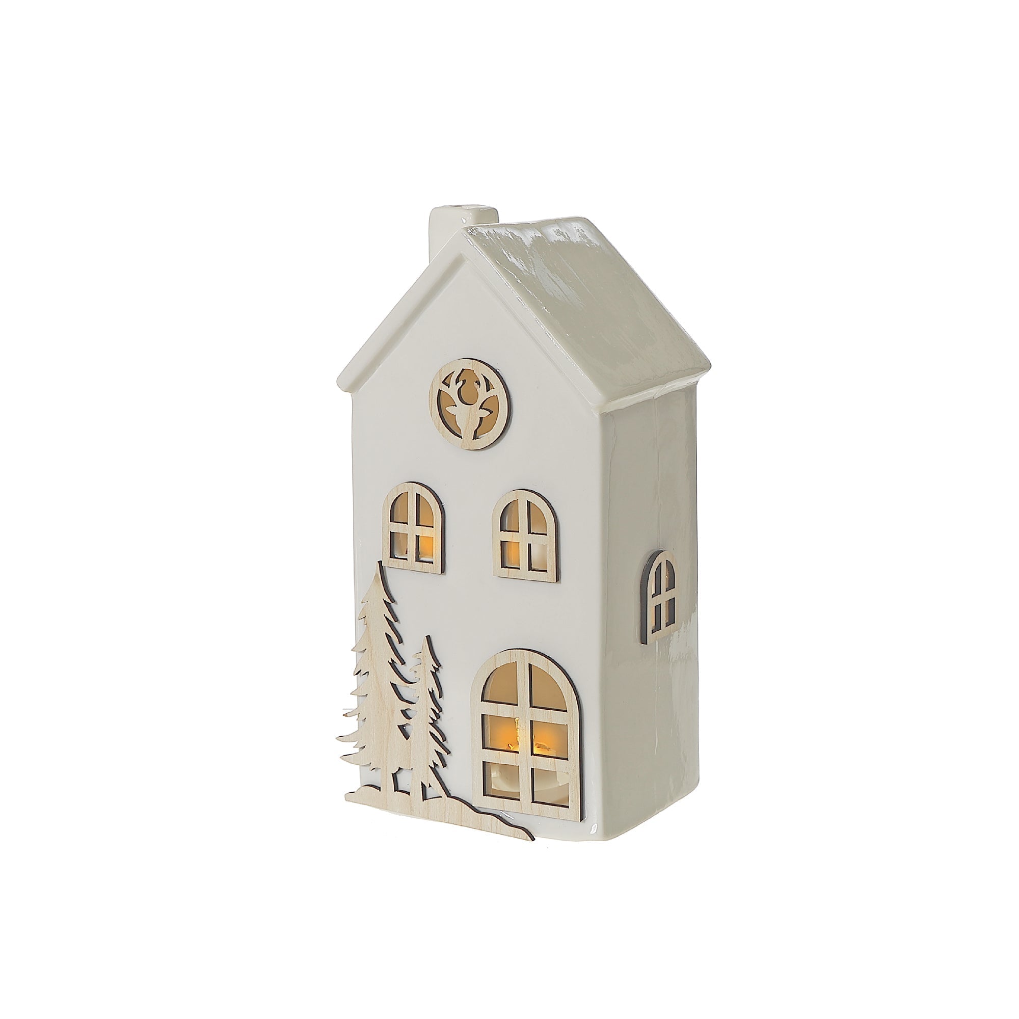 LED Ceramic Tall House Christmas Decor – Holiday Table Accent