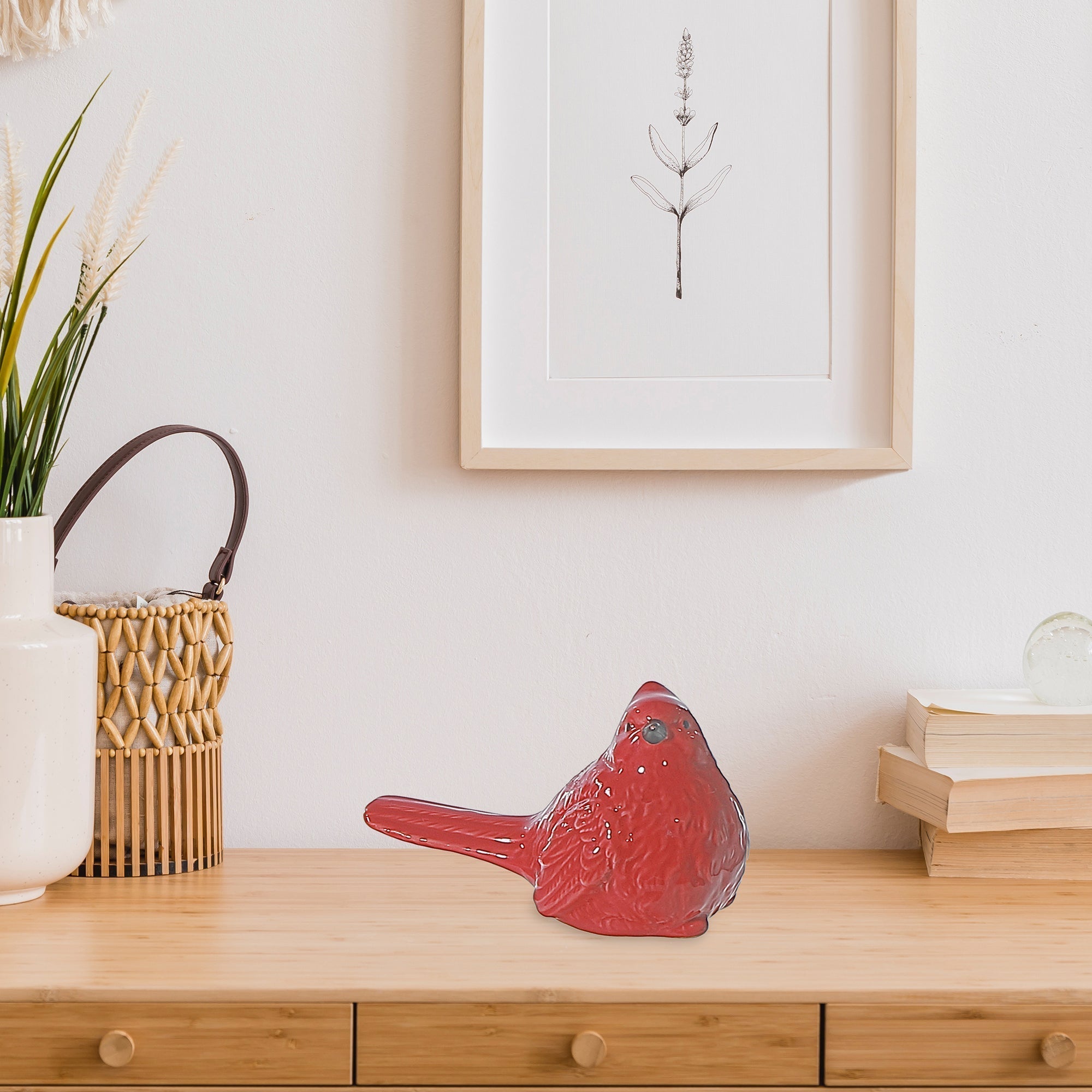 Ceramic Cardinal Bird Figurine, Christmas Cardinal Decoration, Holiday Tabletop Decor Left