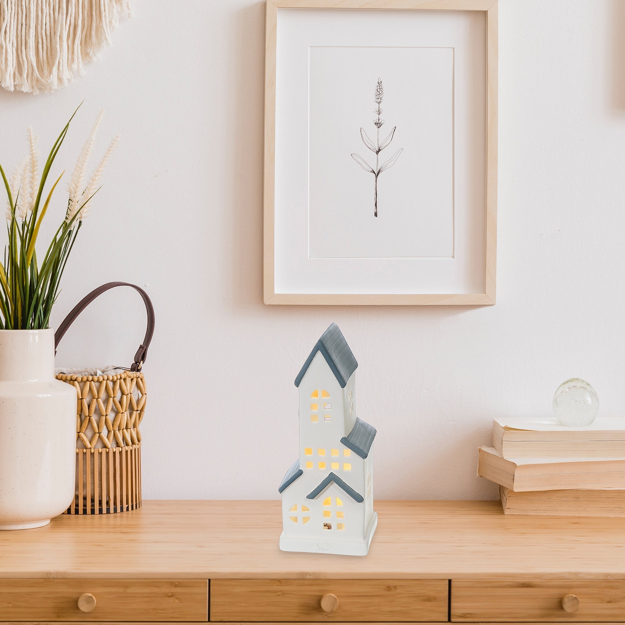 Ceramic Tall House Tea Light Holder – Christmas LED Candle Decor