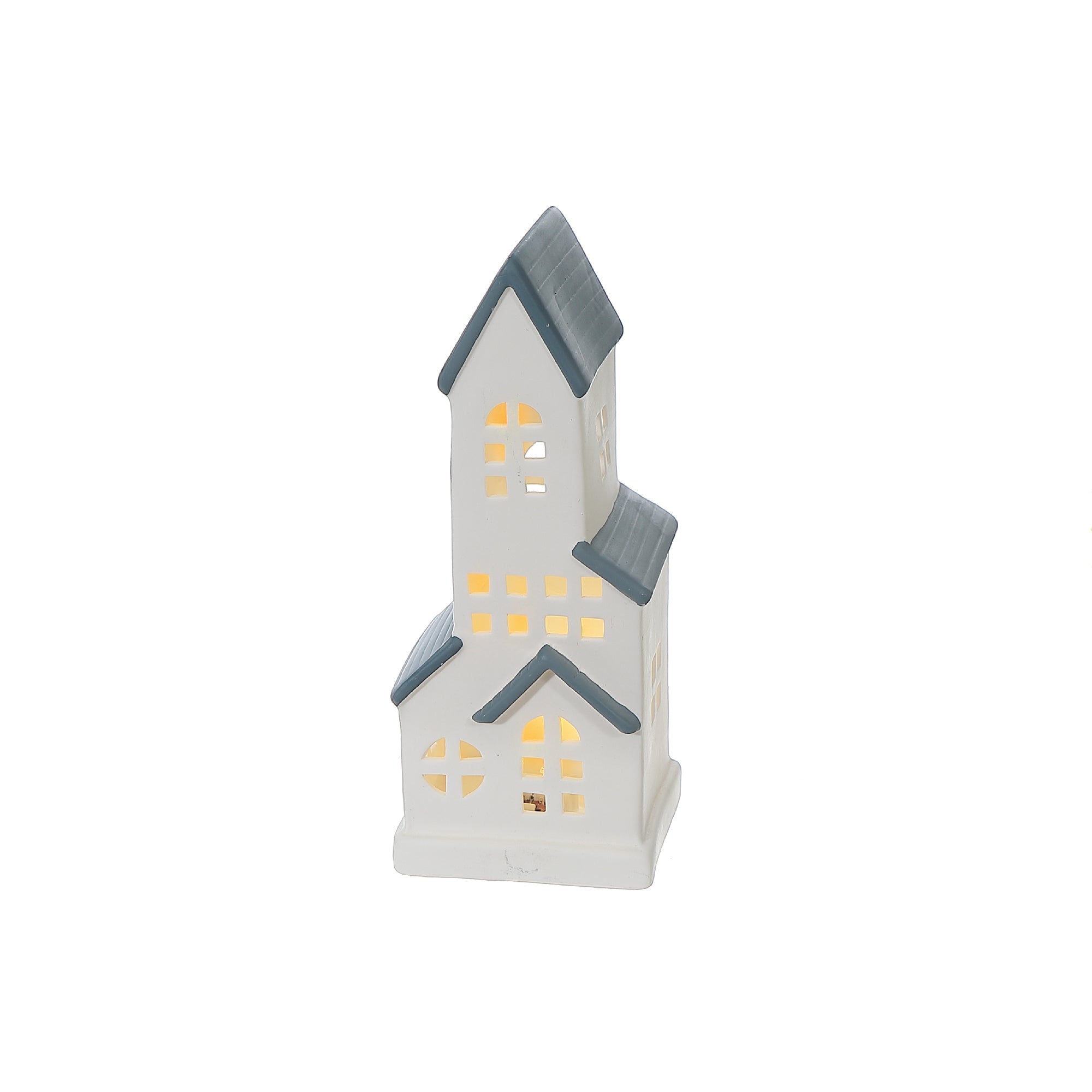 Ceramic Tall House Tea Light Holder – Christmas LED Candle Decor