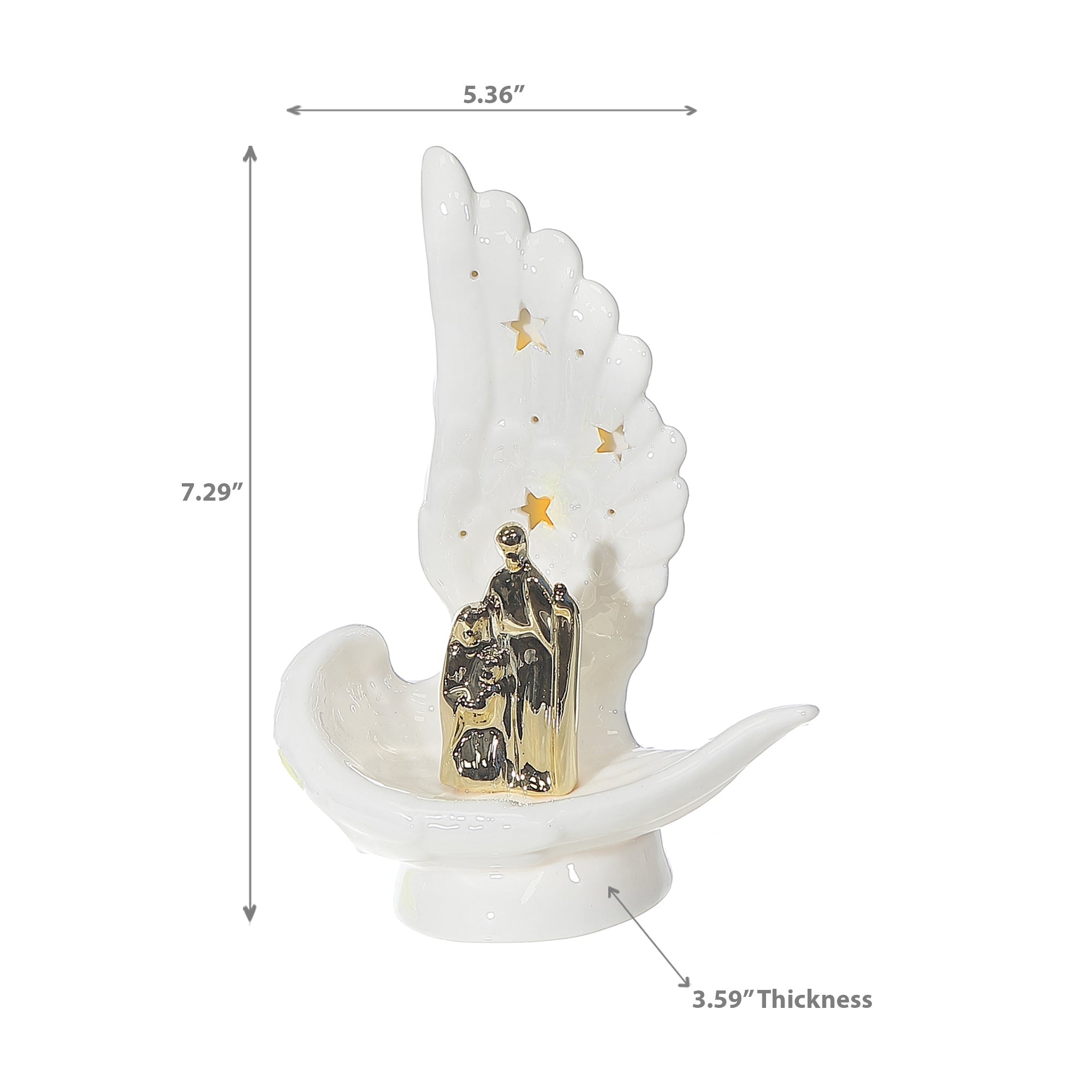 LED Ceramic Angel Wing with Nativity Scene Decor – Christmas Accent