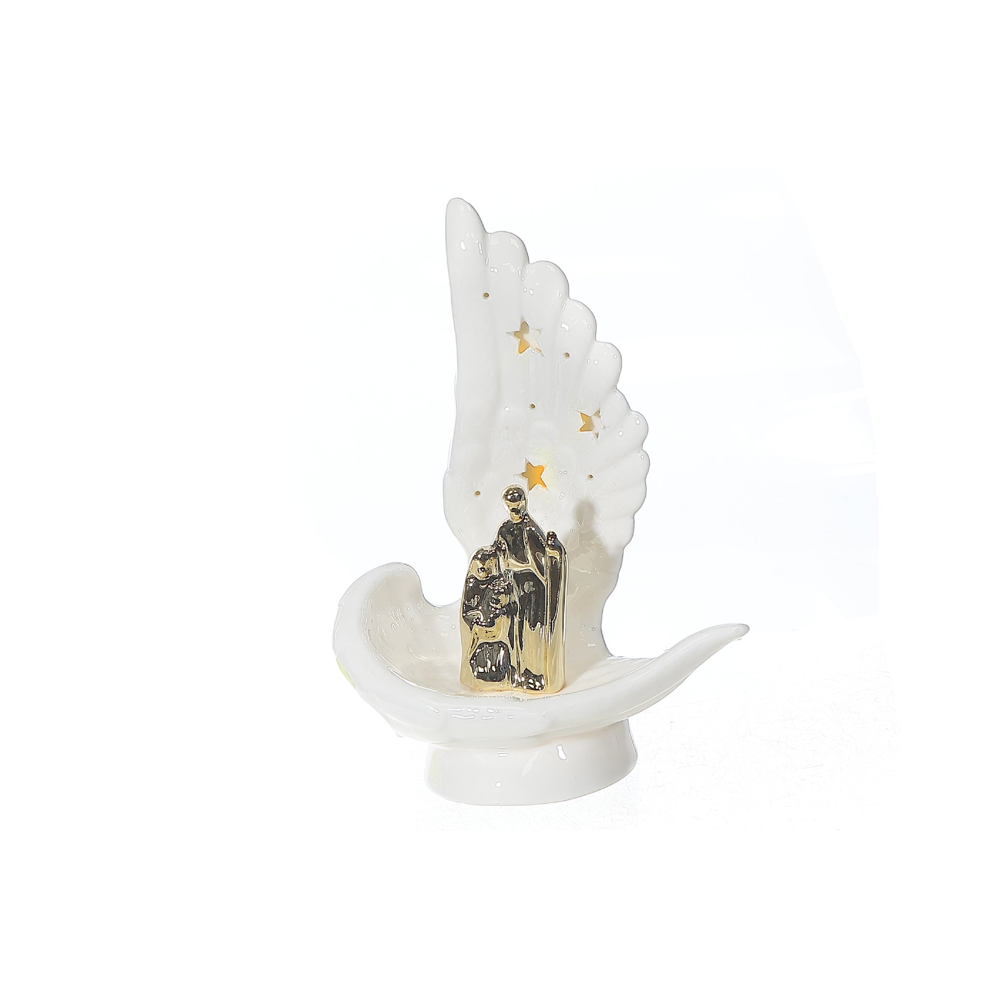 LED Ceramic Angel Wing with Nativity Scene Decor – Christmas Accent