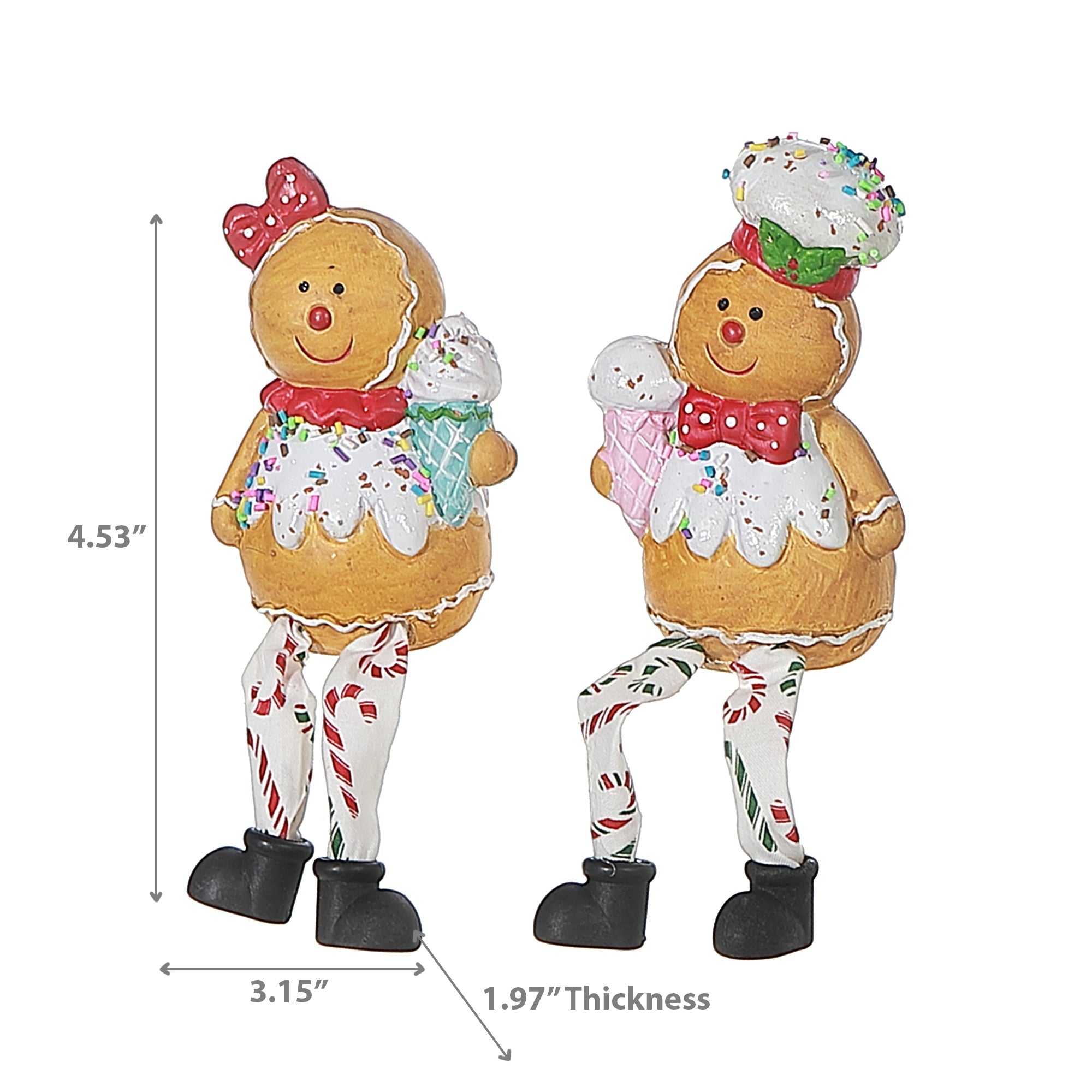 Polyresin Gingerbread Man Figurine, Christmas Gingerbread Decoration, Holiday Tabletop Decor - Set Of 2