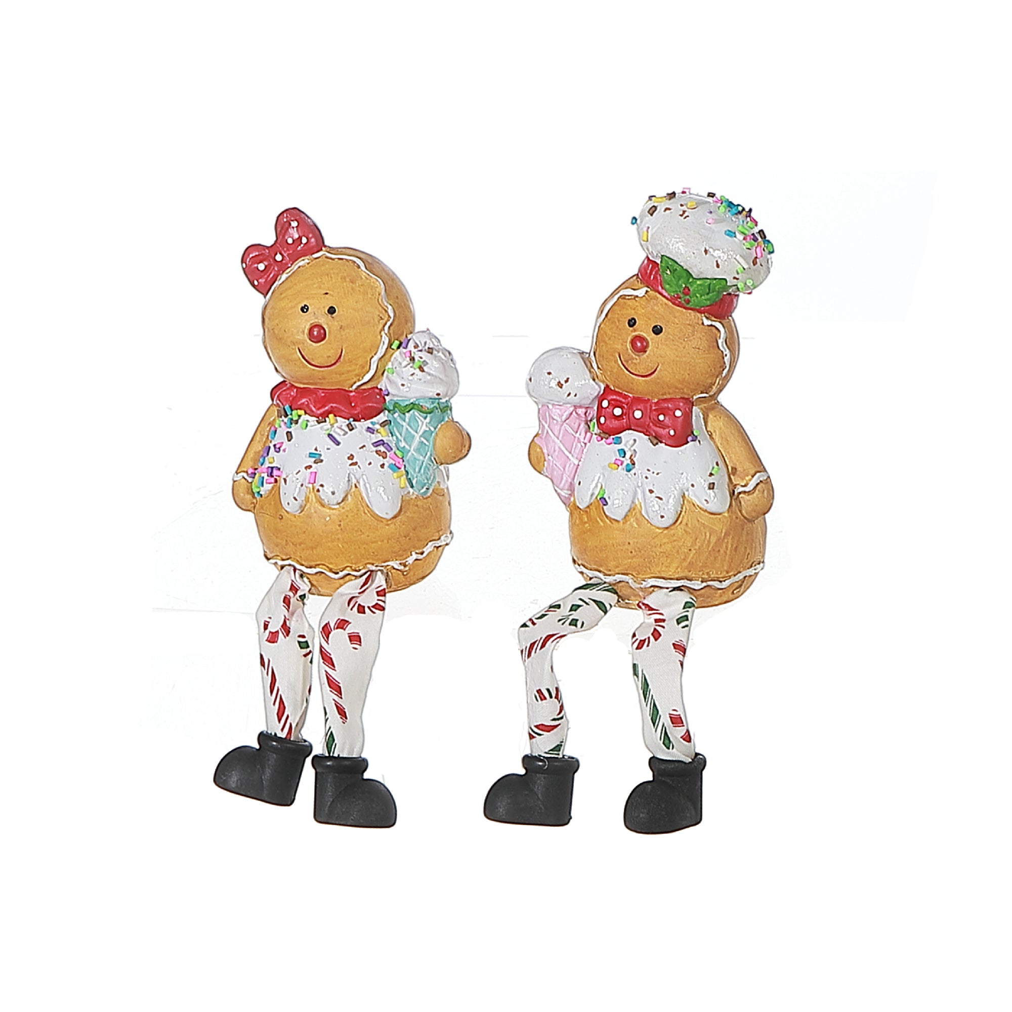 Polyresin Gingerbread Man Figurine, Christmas Gingerbread Decoration, Holiday Tabletop Decor - Set Of 2