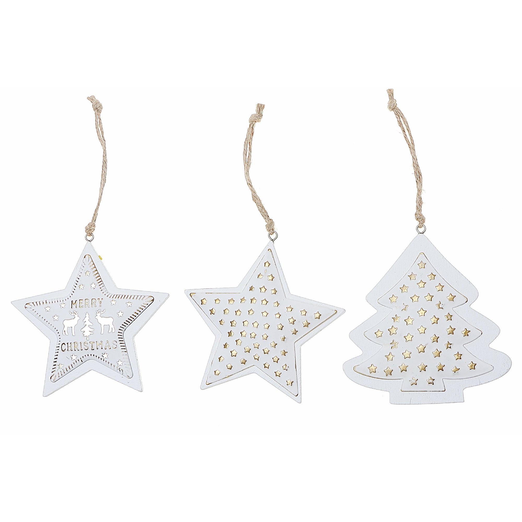 Wooden Star & Tree Christmas Ornament Set of 12 – Holiday Tree Decoration
