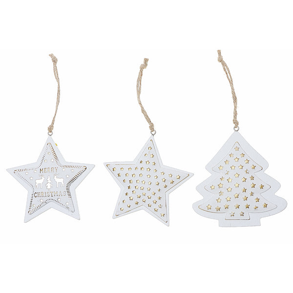Wooden Star And Tree Ornament - Set of 12