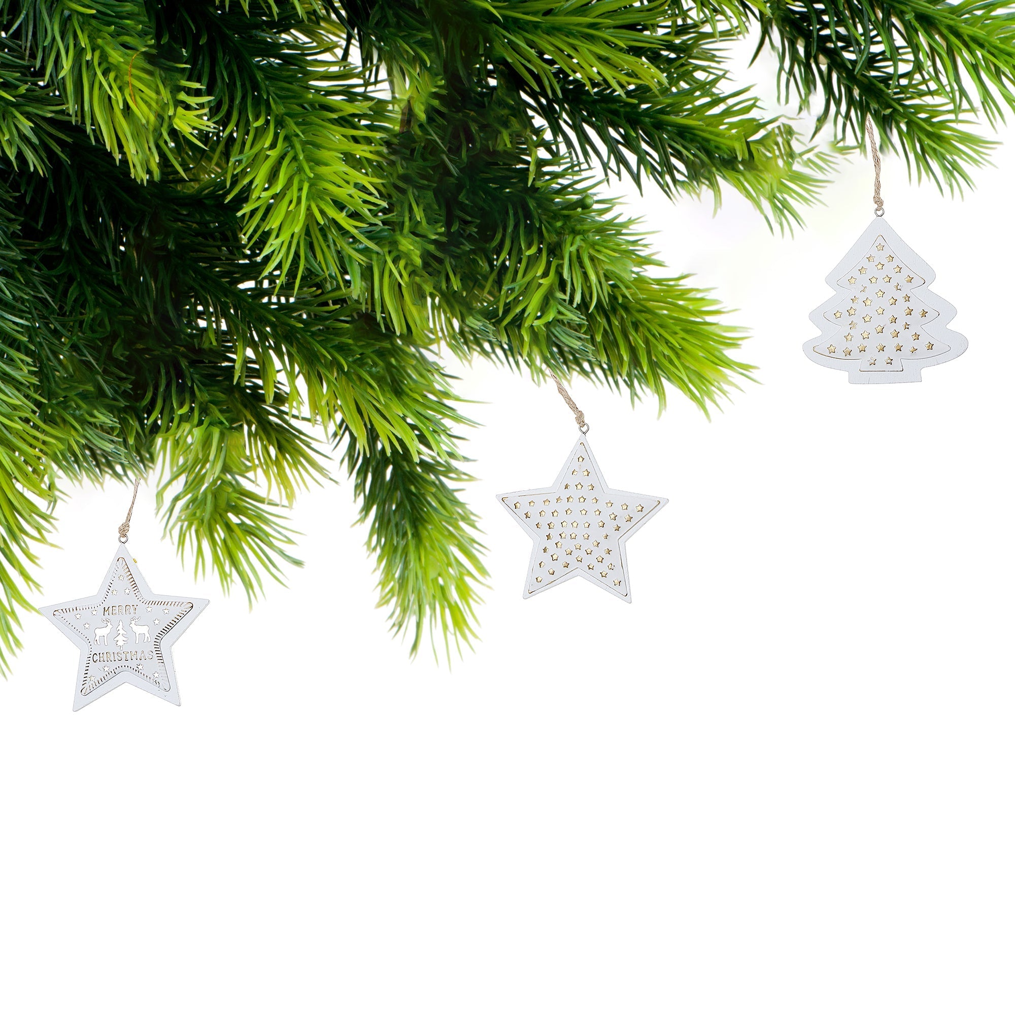 Wooden Star & Tree Christmas Ornament Set of 12 – Holiday Tree Decoration