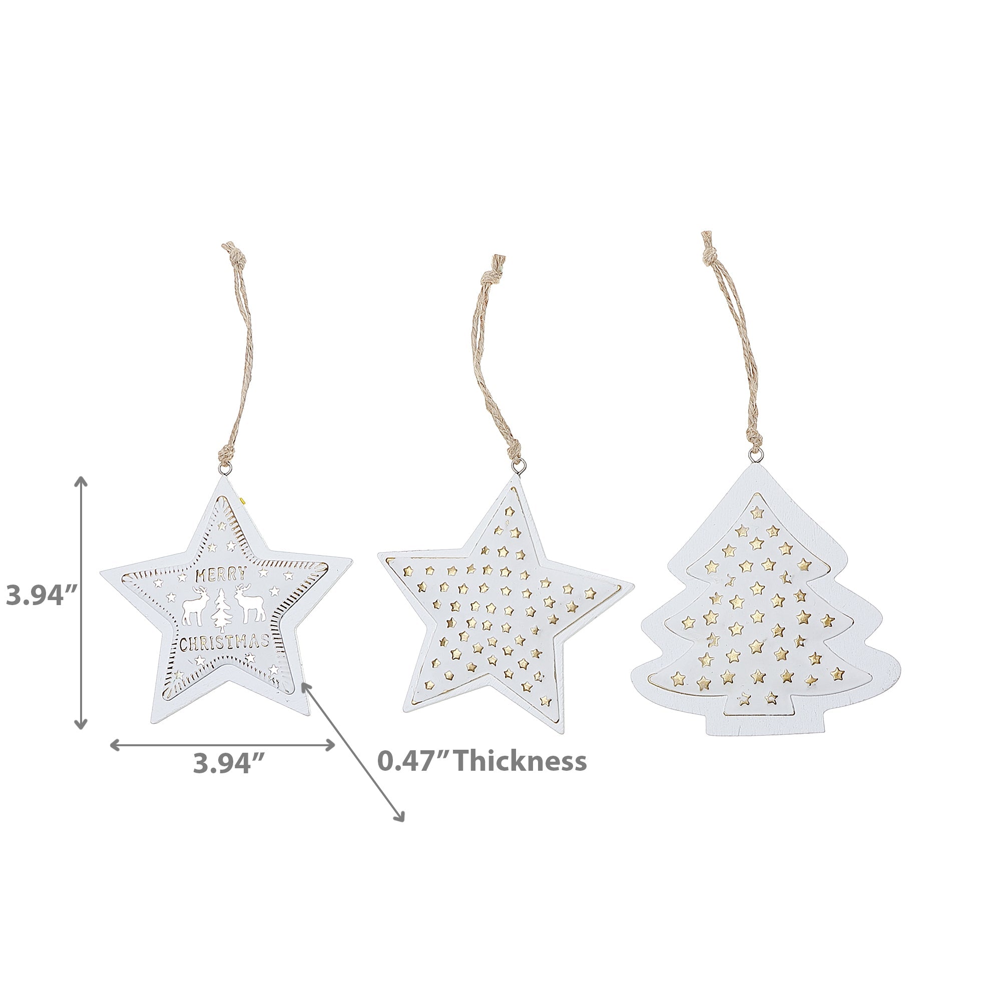 Wooden Star & Tree Christmas Ornament Set of 12 – Holiday Tree Decoration