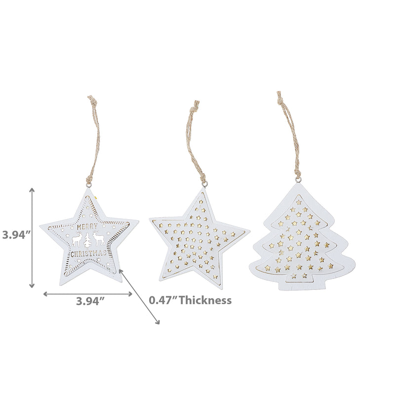 Wooden Star And Tree Ornament - Set of 12