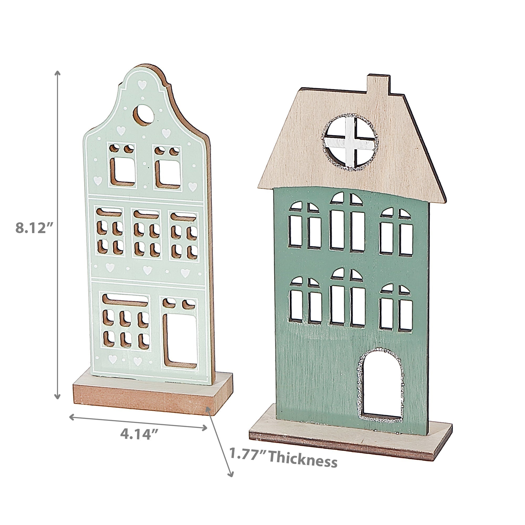 Wooden Christmas House Decor, Christmas Village House Decoration, Holiday Tabletop Decor - Set Of 2