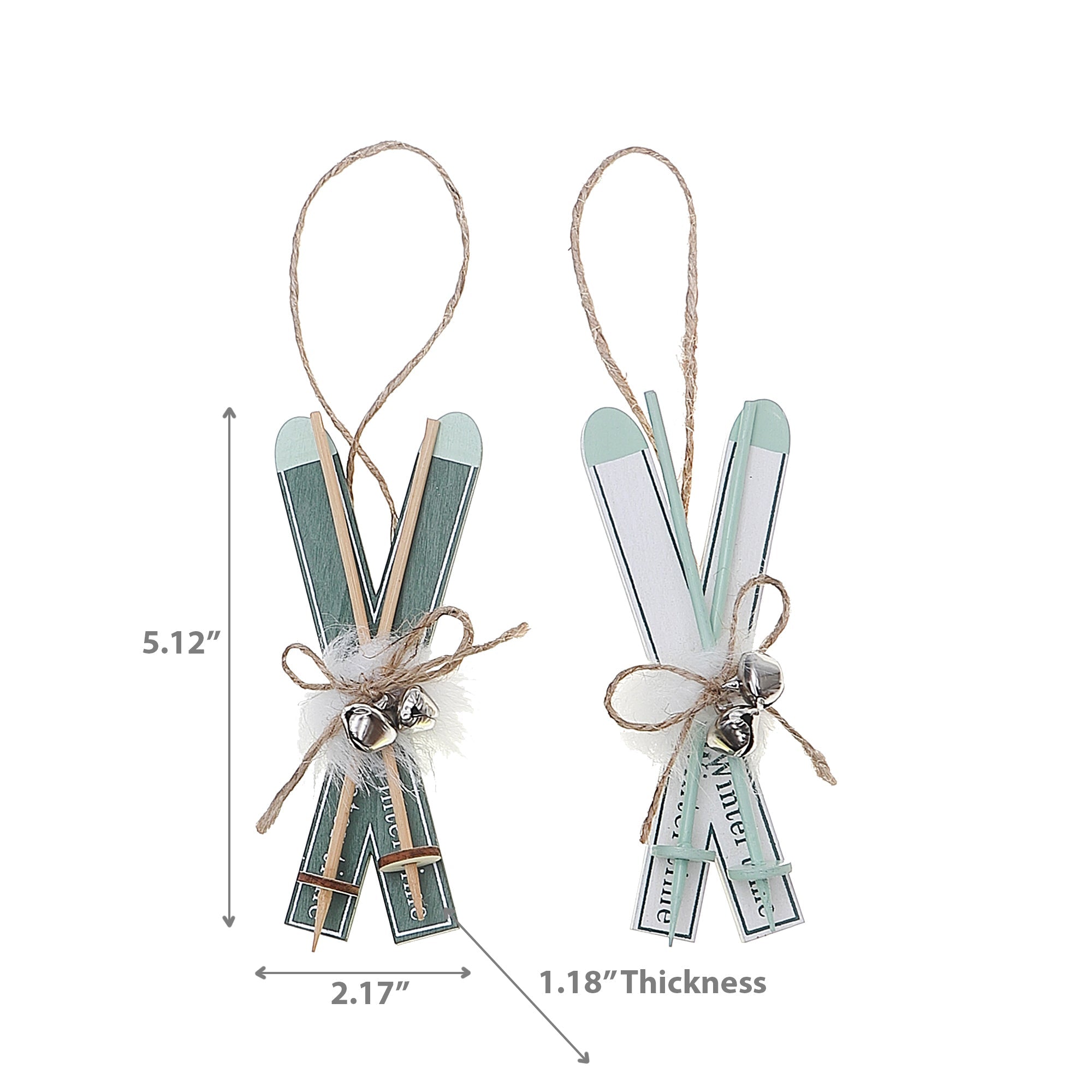 Wooden Ski Christmas Ornament Set of 12 – Holiday Tree Decoration