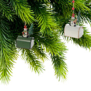 Metal Mailbox Christmas Ornament with Snowman, Assorted Holiday Tree Decorations, Rustic Festive Hanging Ornaments, Set of 2