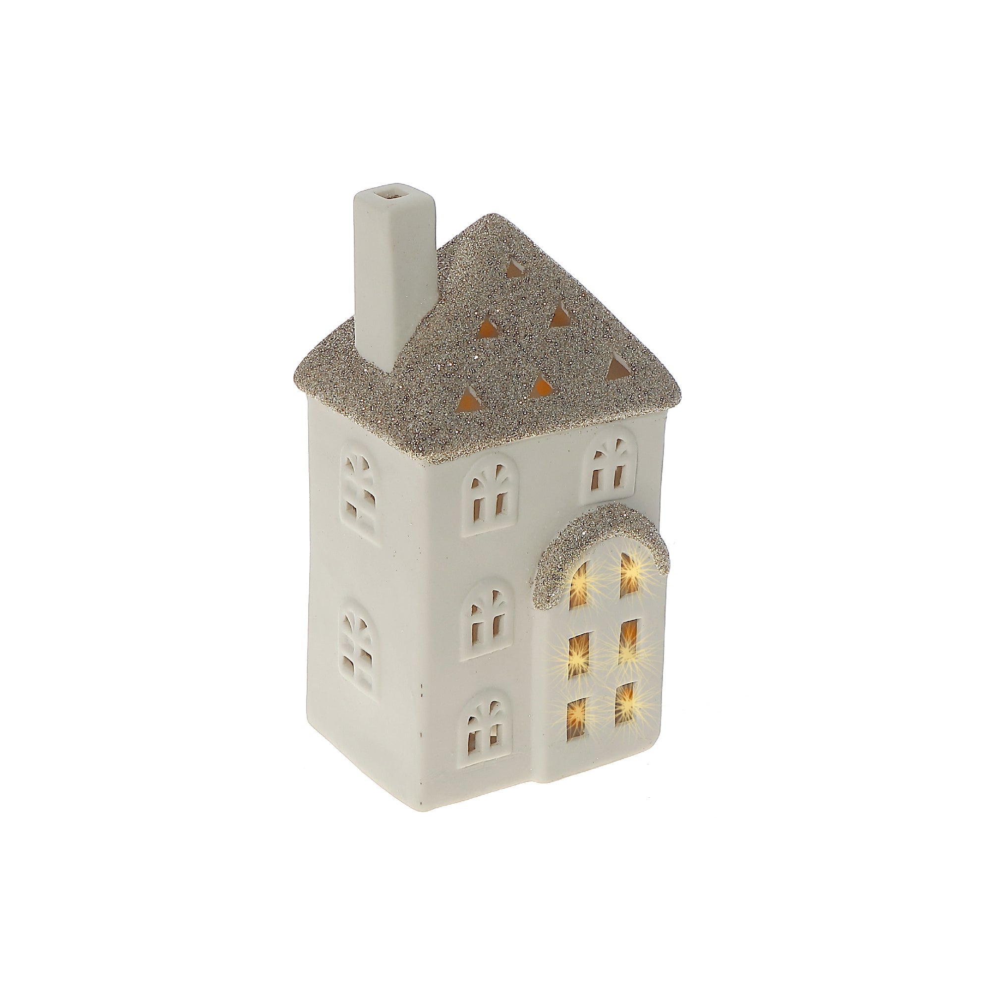 LED Ceramic Glittered House – Christmas Tabletop Decoration, Holiday Home Accent, Festive Winter Decor