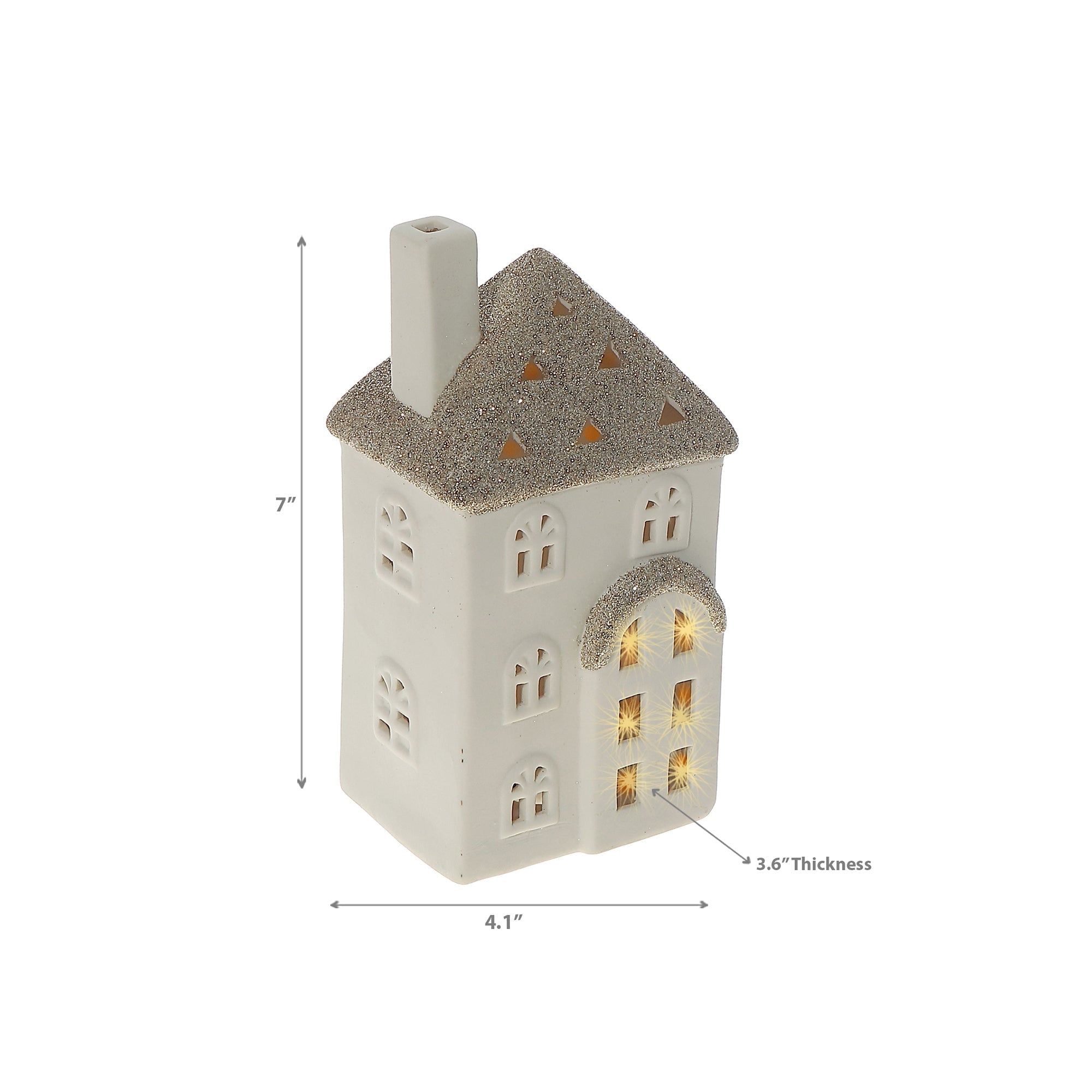 LED Ceramic Glittered House – Christmas Tabletop Decoration, Holiday Home Accent, Festive Winter Decor