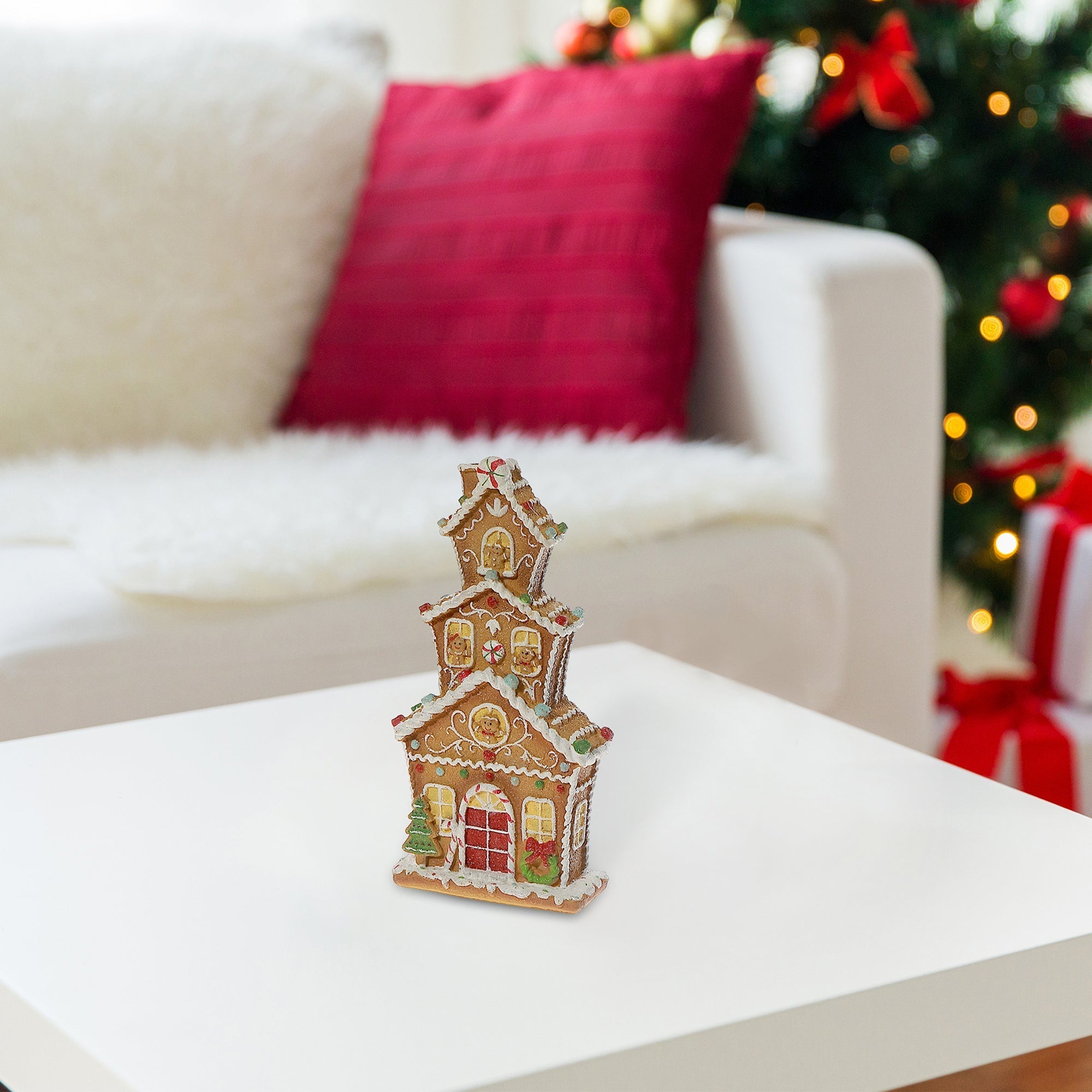 Polyresin Gingerbread House Decor – Christmas Tabletop Decoration, Holiday Accent, Festive Winter Home Figurine