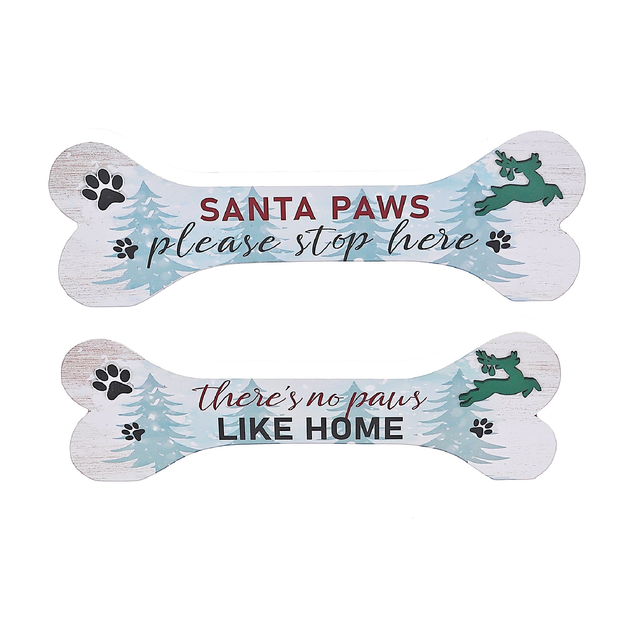 Christmas Bone Shape Holiday Paws Sign Set Of 2, Pet Lover Holiday Wall Decor