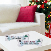 Christmas Bone Shape Holiday Paws Sign Set Of 2, Pet Lover Holiday Wall Decor