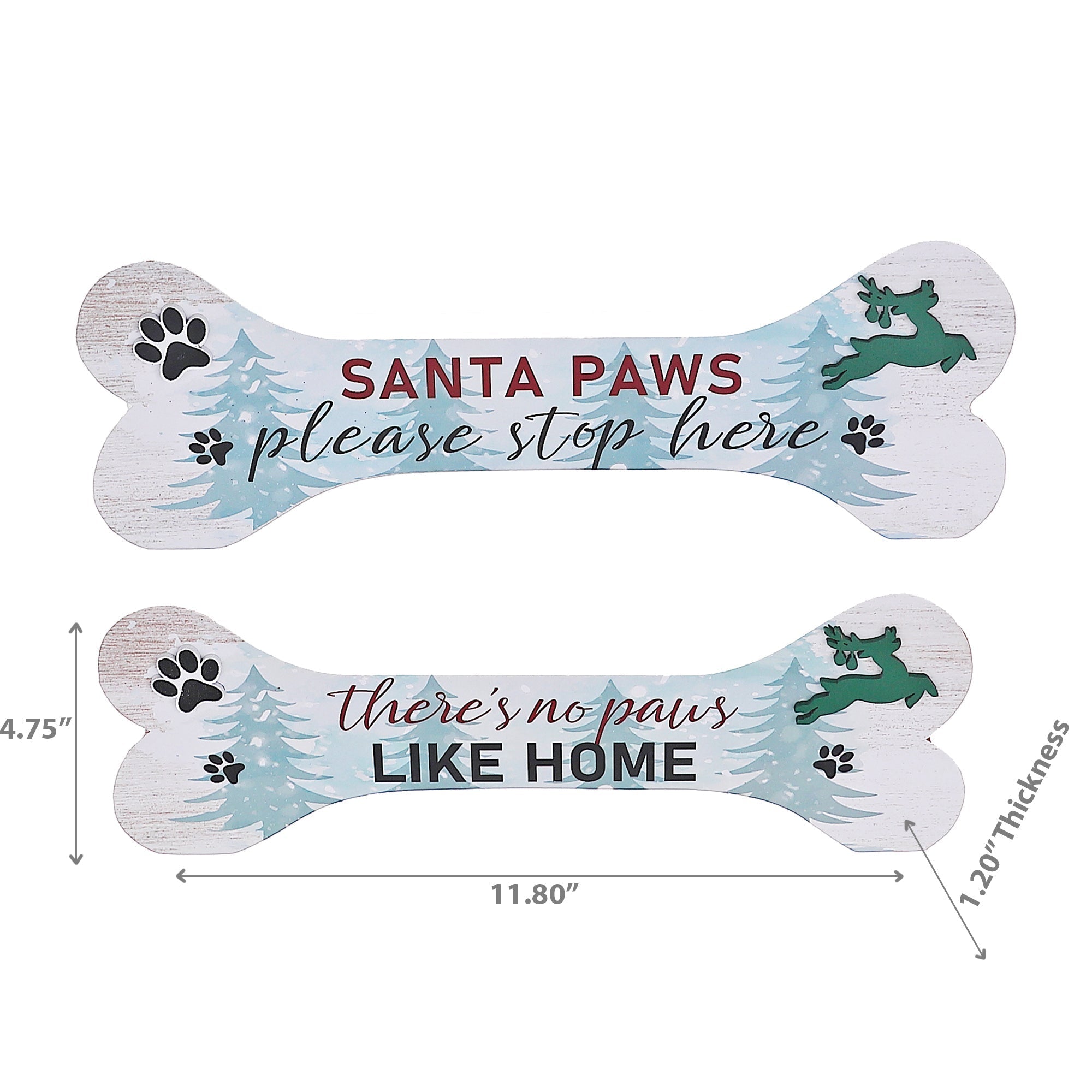 Christmas Bone Shape Holiday Paws Sign Set Of 2, Pet Lover Holiday Wall Decor