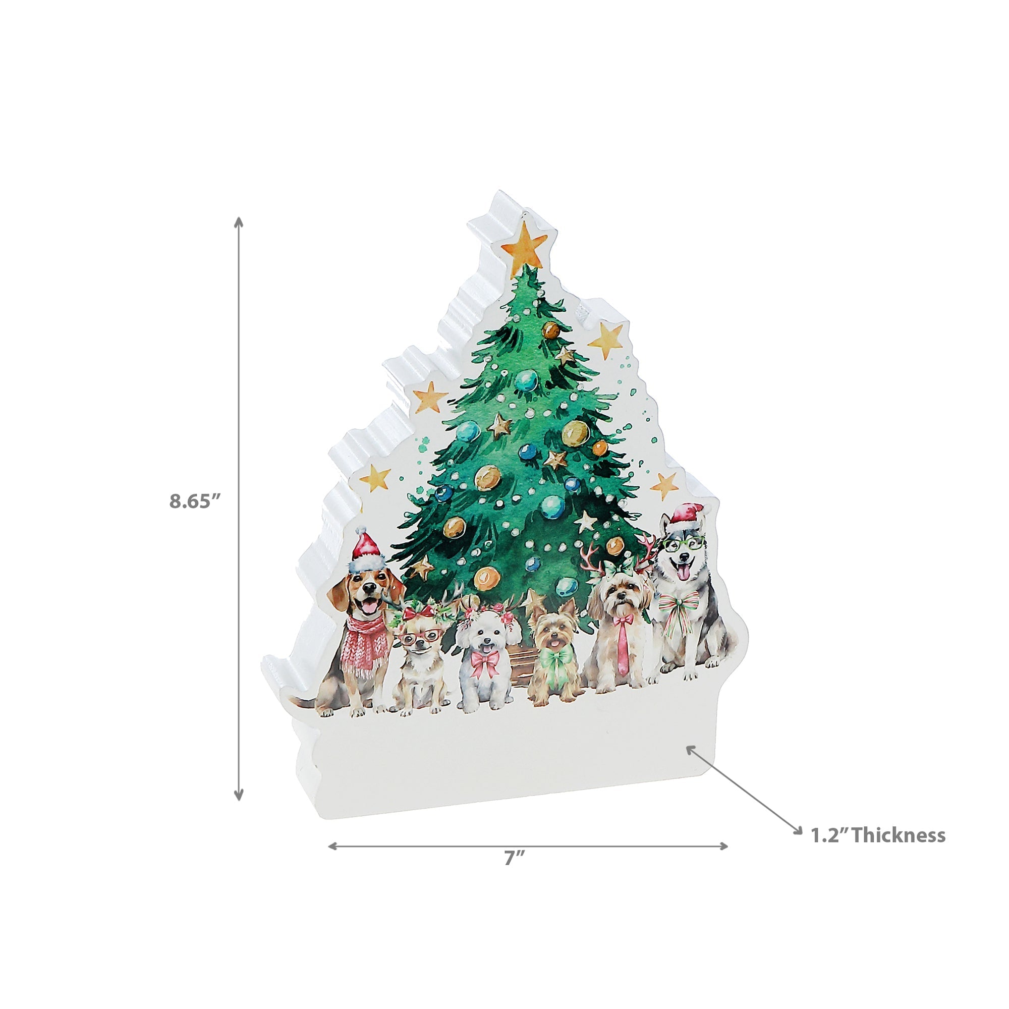 MDF Table Block Tree with Dogs – Christmas Tabletop Decoration, Holiday Accent, Festive Winter Figurine