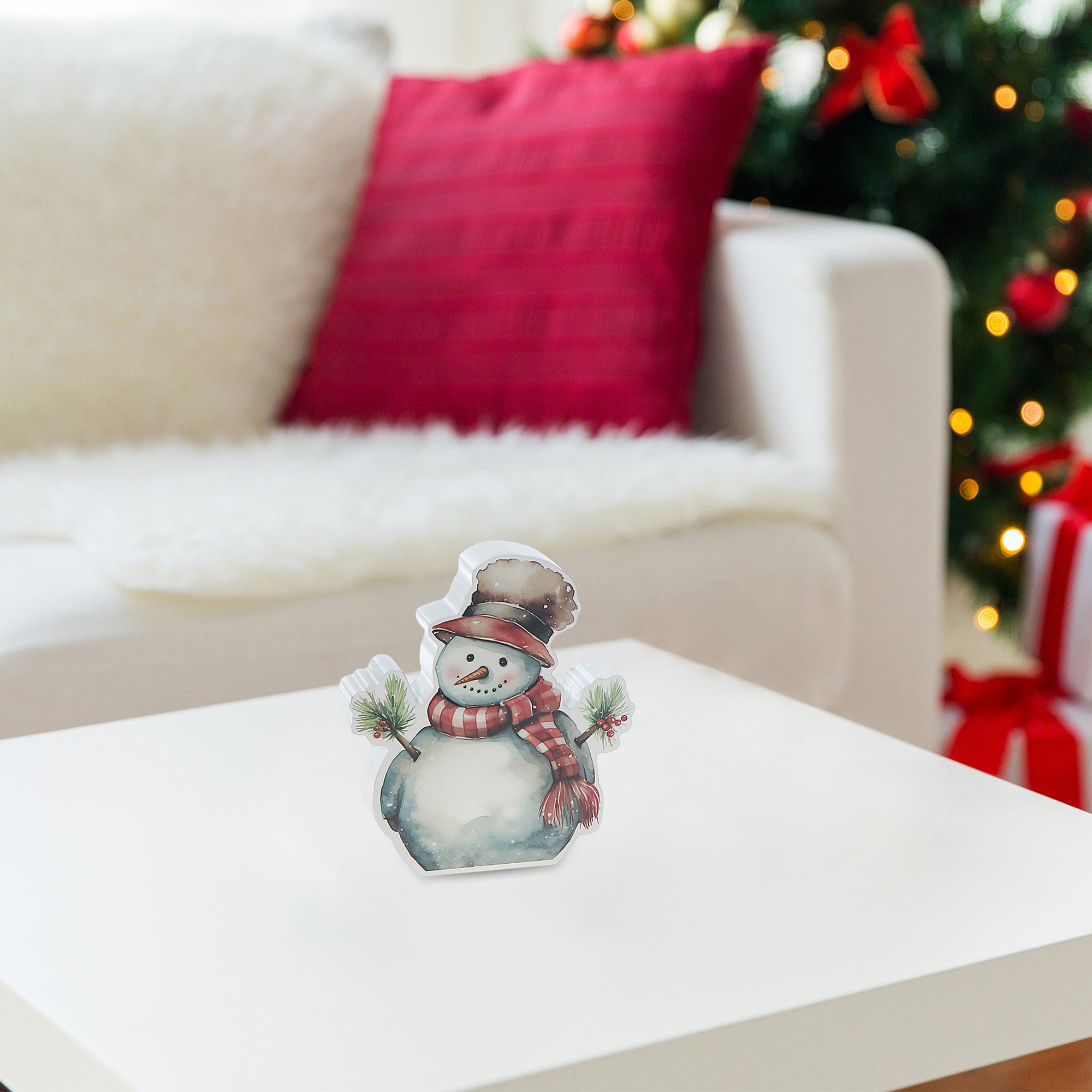 MDF Table Block Snowman – Christmas Tabletop Decoration, Holiday Accent, Festive Winter Decor